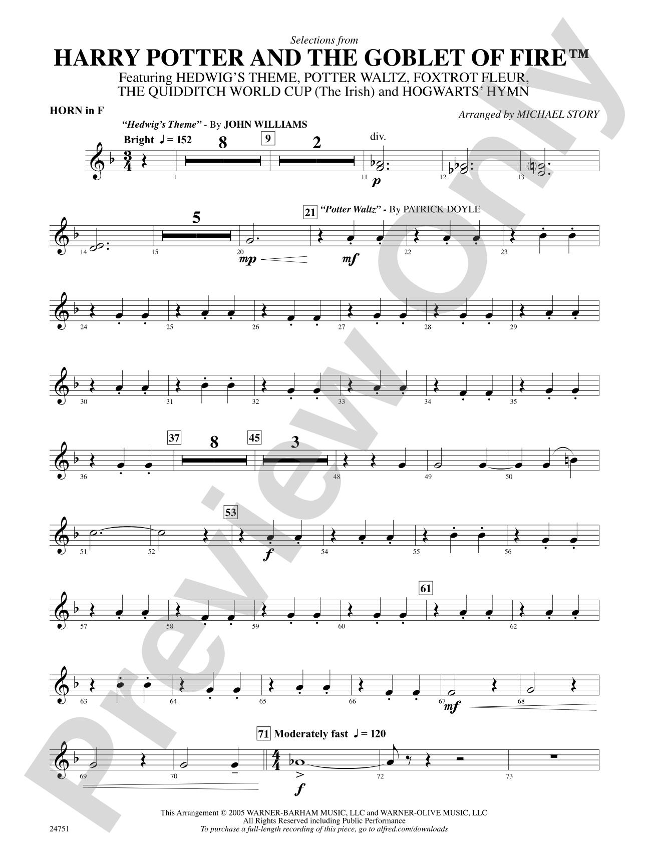 Harry Potter and the Goblet of Fire, Selections from: 1st F Horn