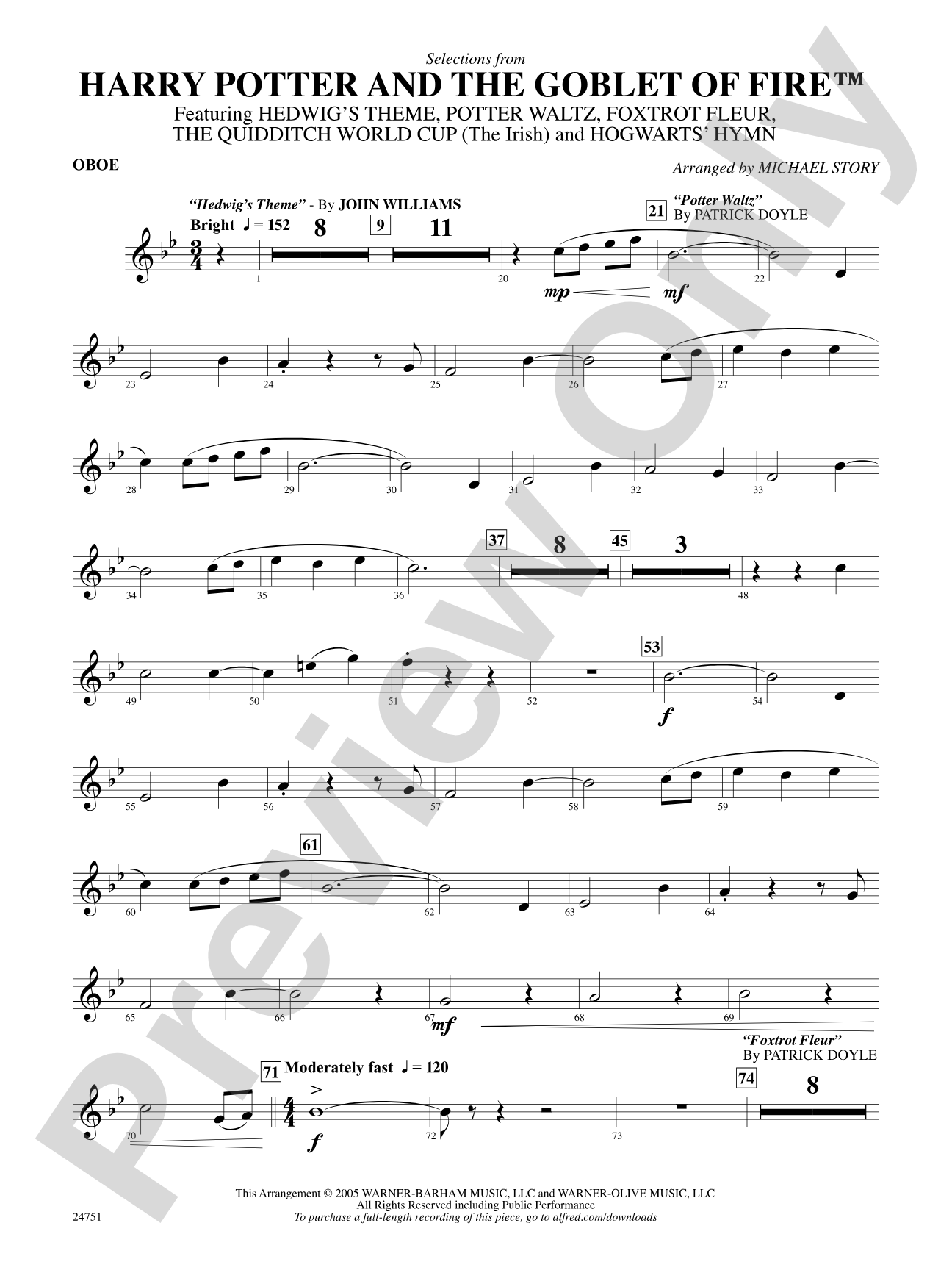 Harry Potter and the Goblet of Fire, Selections from: Oboe