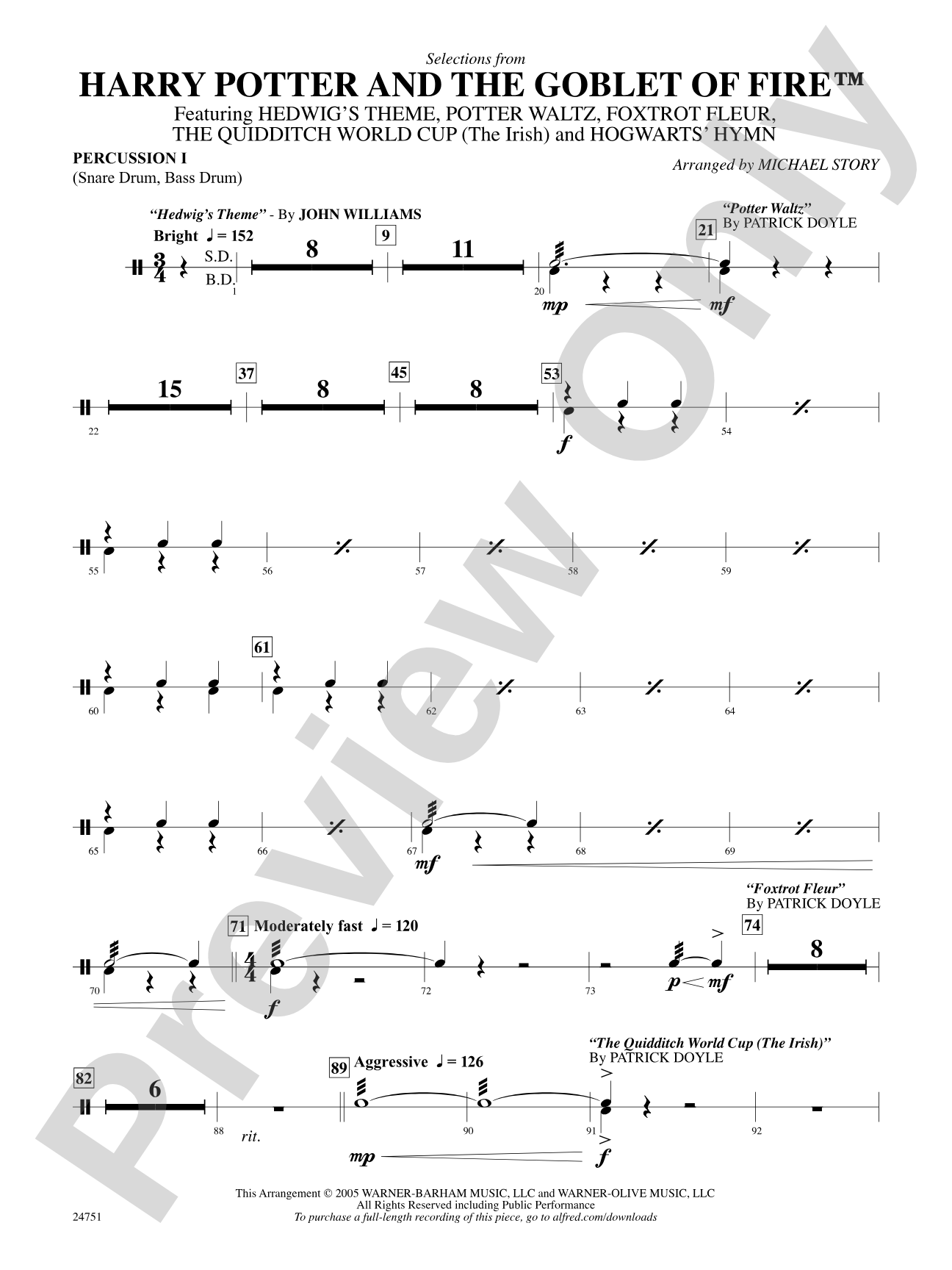 Harry Potter and the Goblet of Fire, Selections from: 1st Percussion
