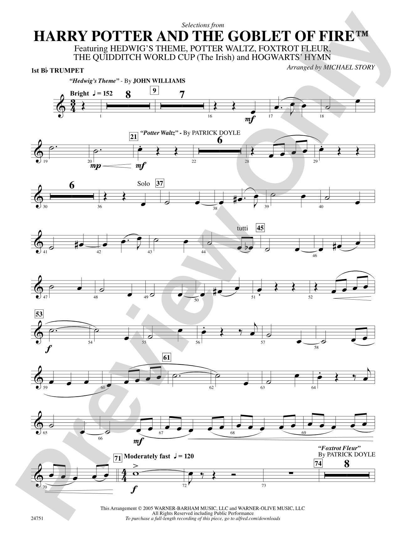 Harry Potter and the Goblet of Fire, Selections from: 1st B-flat Trumpet