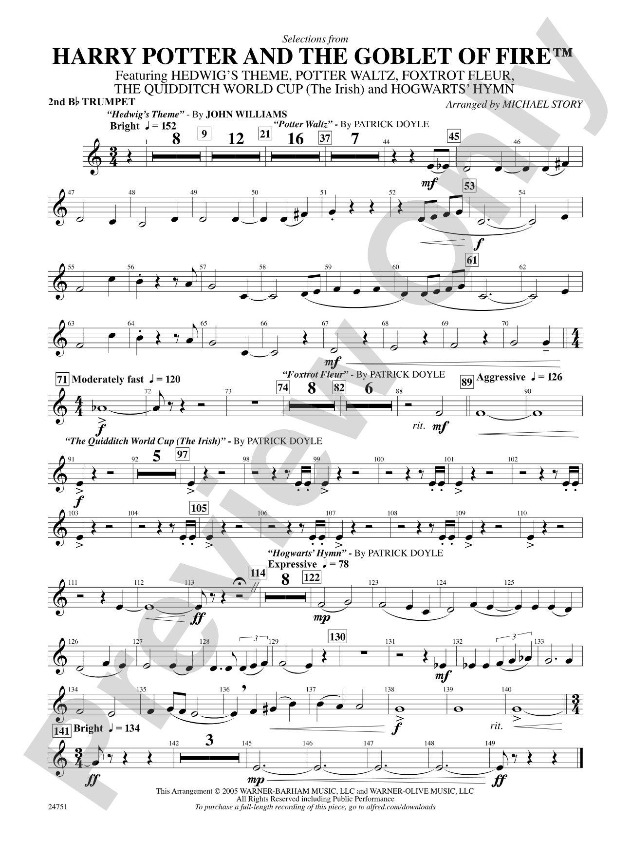 Harry Potter and the Goblet of Fire, Selections from: 2nd B-flat Trumpet