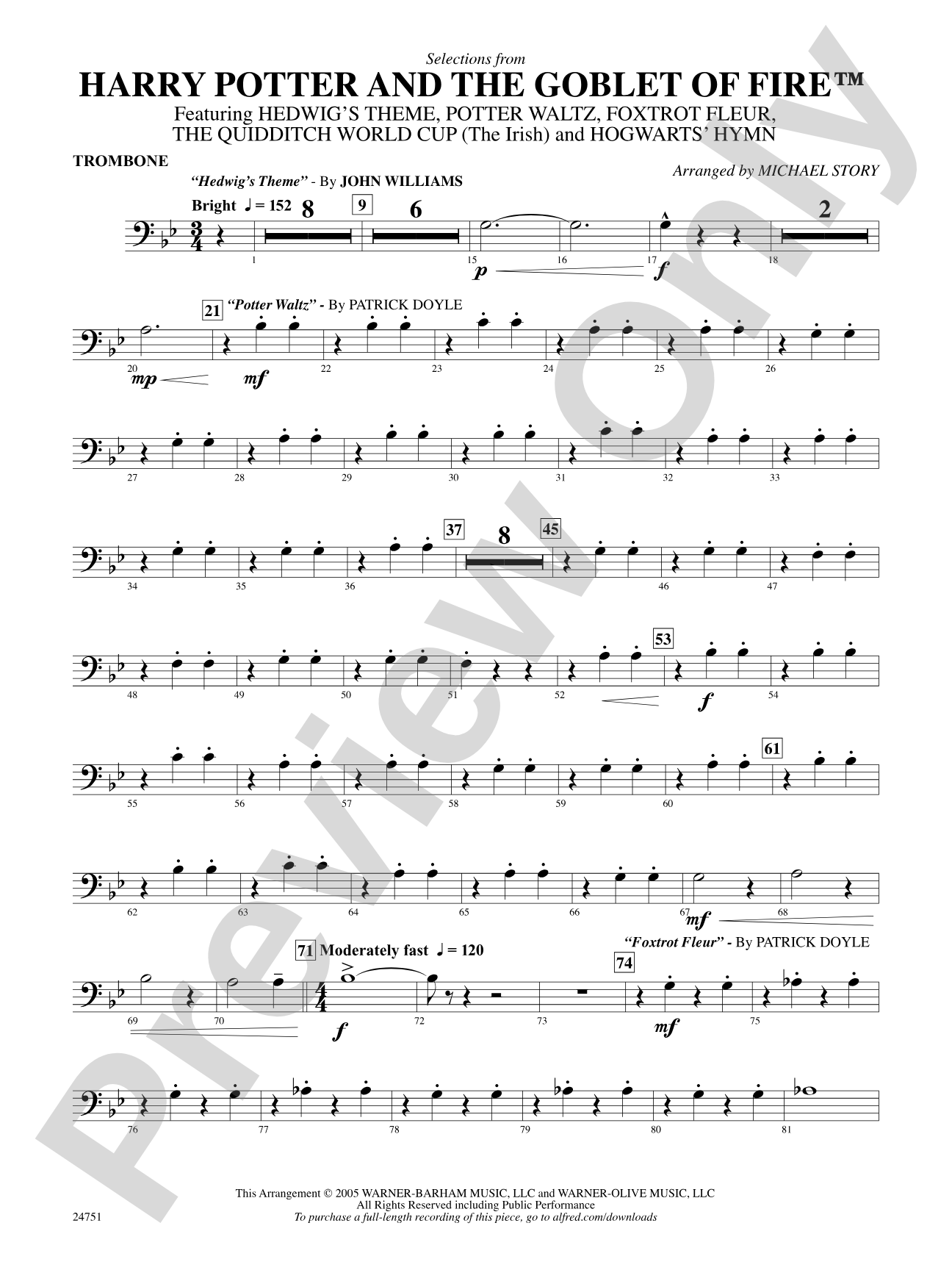 Harry Potter and the Goblet of Fire, Selections from: 1st Trombone