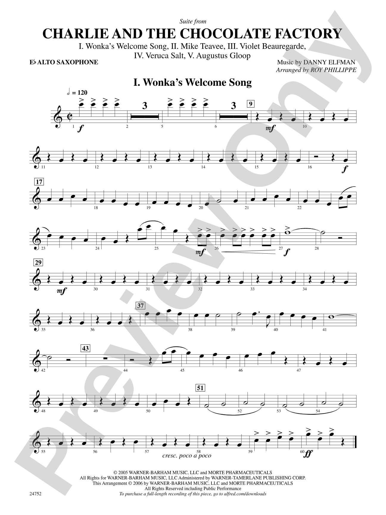Charlie and the Chocolate Factory, Suite from: E-flat Alto Saxophone
