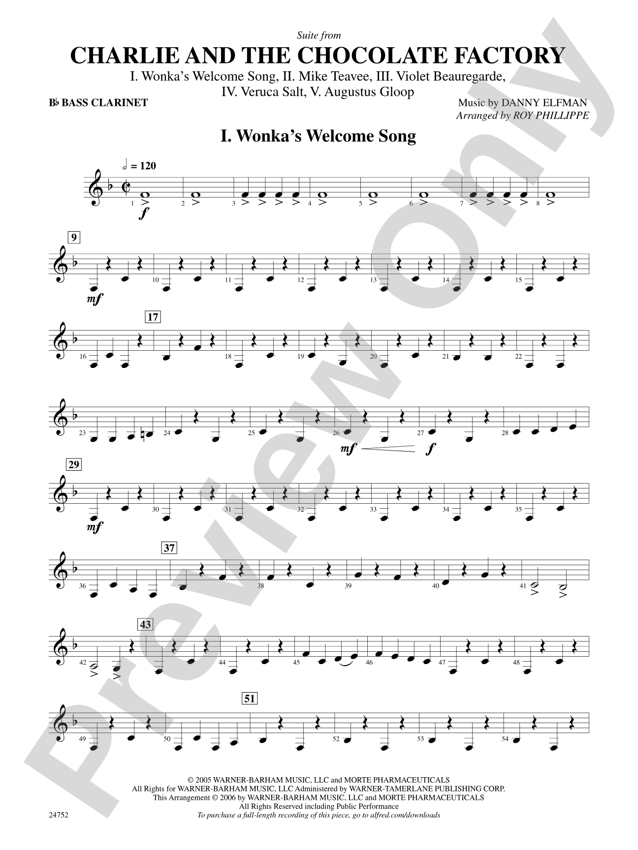 Charlie and the Chocolate Factory, Suite from: B-flat Bass Clarinet
