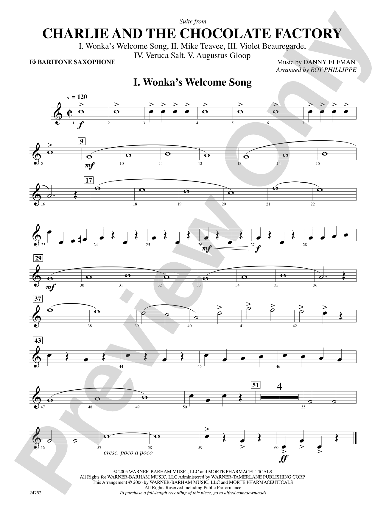 Charlie and the Chocolate Factory, Suite from: E-flat Baritone Saxophone