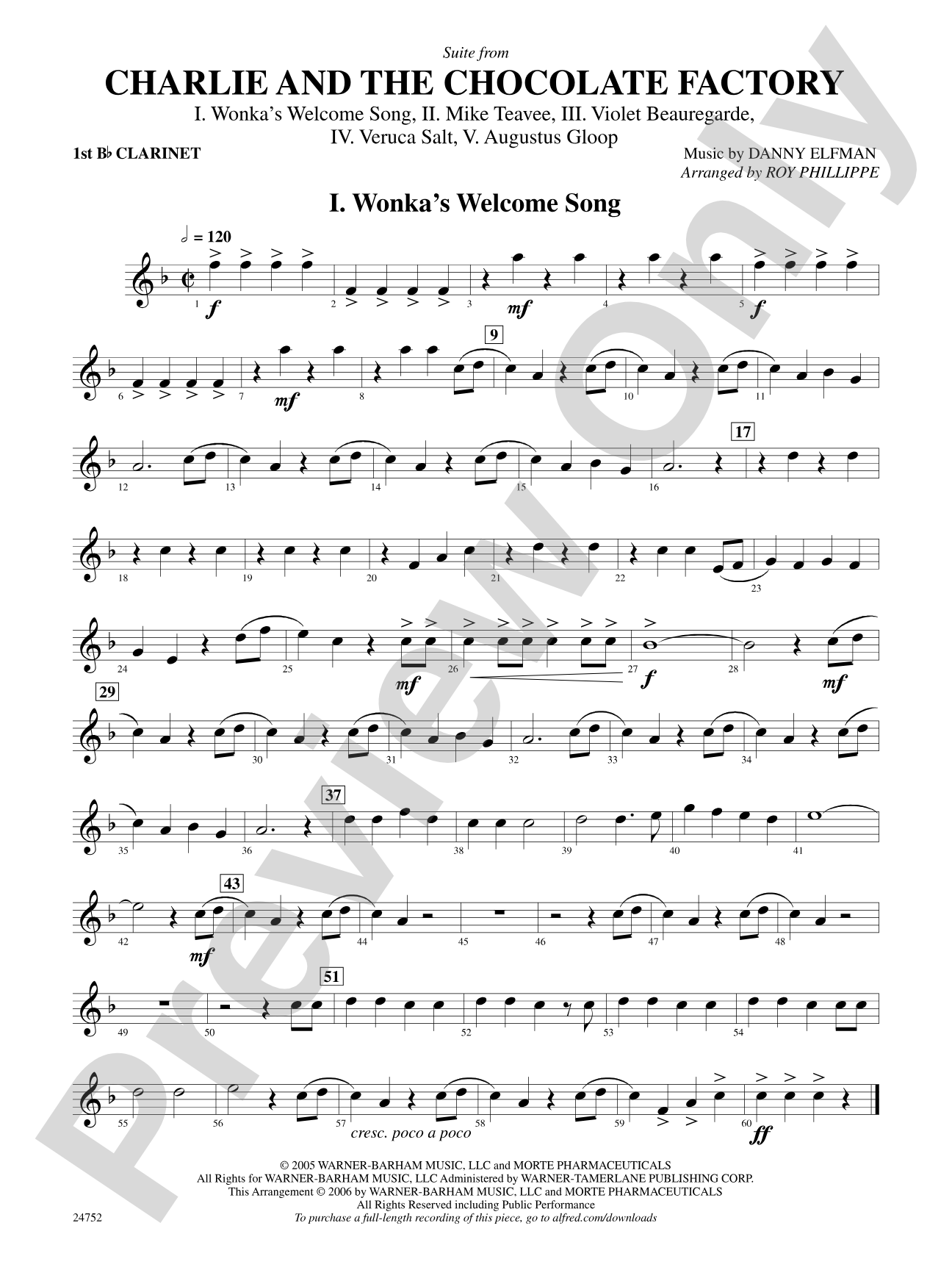 Charlie and the Chocolate Factory, Suite from: 1st B-flat Clarinet