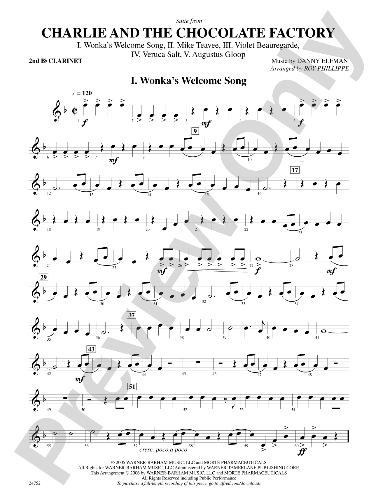 Charlie and the Chocolate Factory, Suite from: 2nd B-flat Clarinet