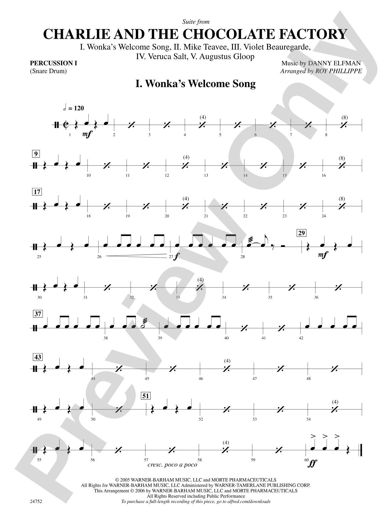 Charlie and the Chocolate Factory, Suite from: 1st Percussion