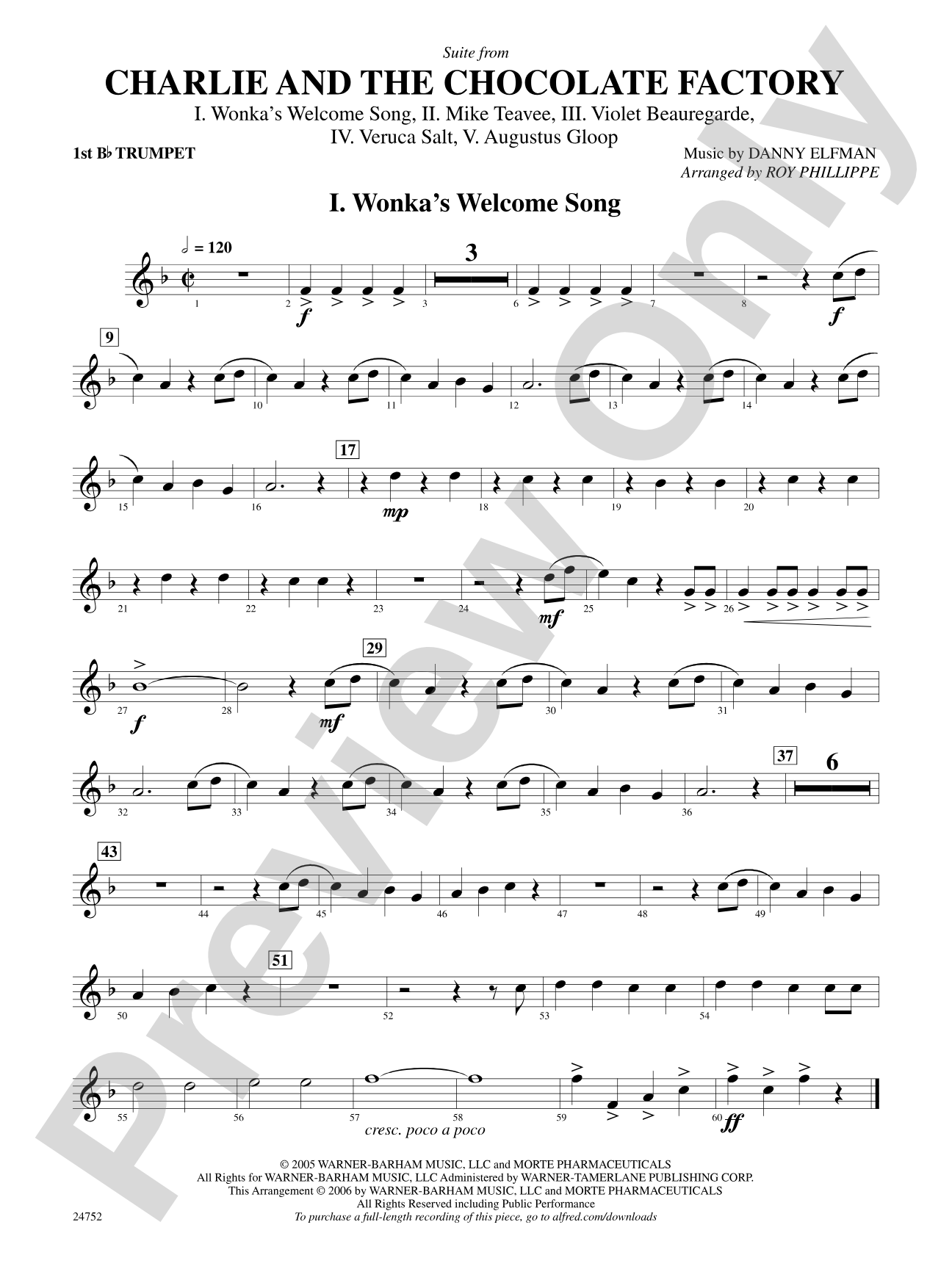 Charlie and the Chocolate Factory, Suite from: 1st B-flat Trumpet