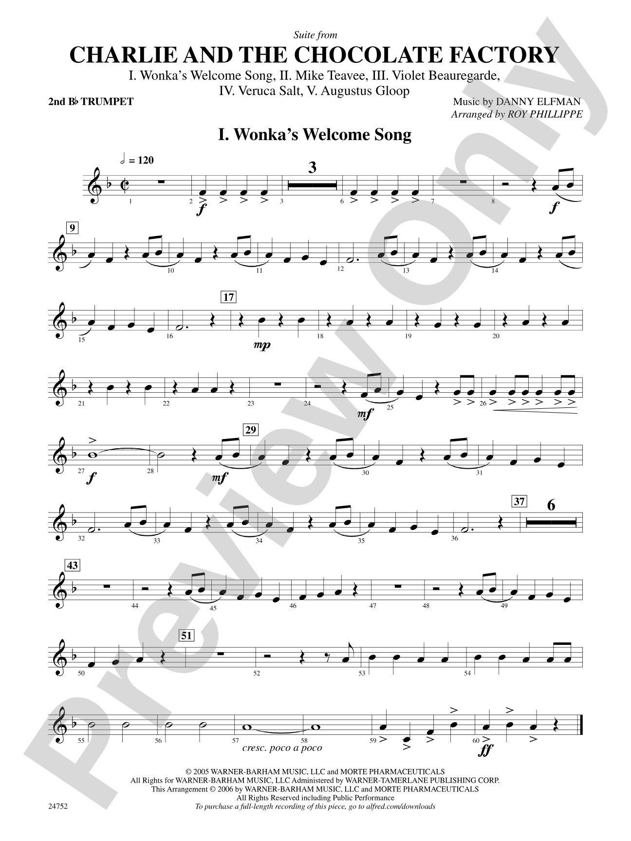 Charlie and the Chocolate Factory, Suite from: 2nd B-flat Trumpet