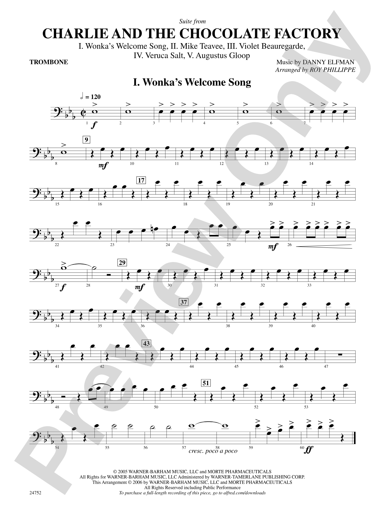 Charlie and the Chocolate Factory, Suite from: 1st Trombone