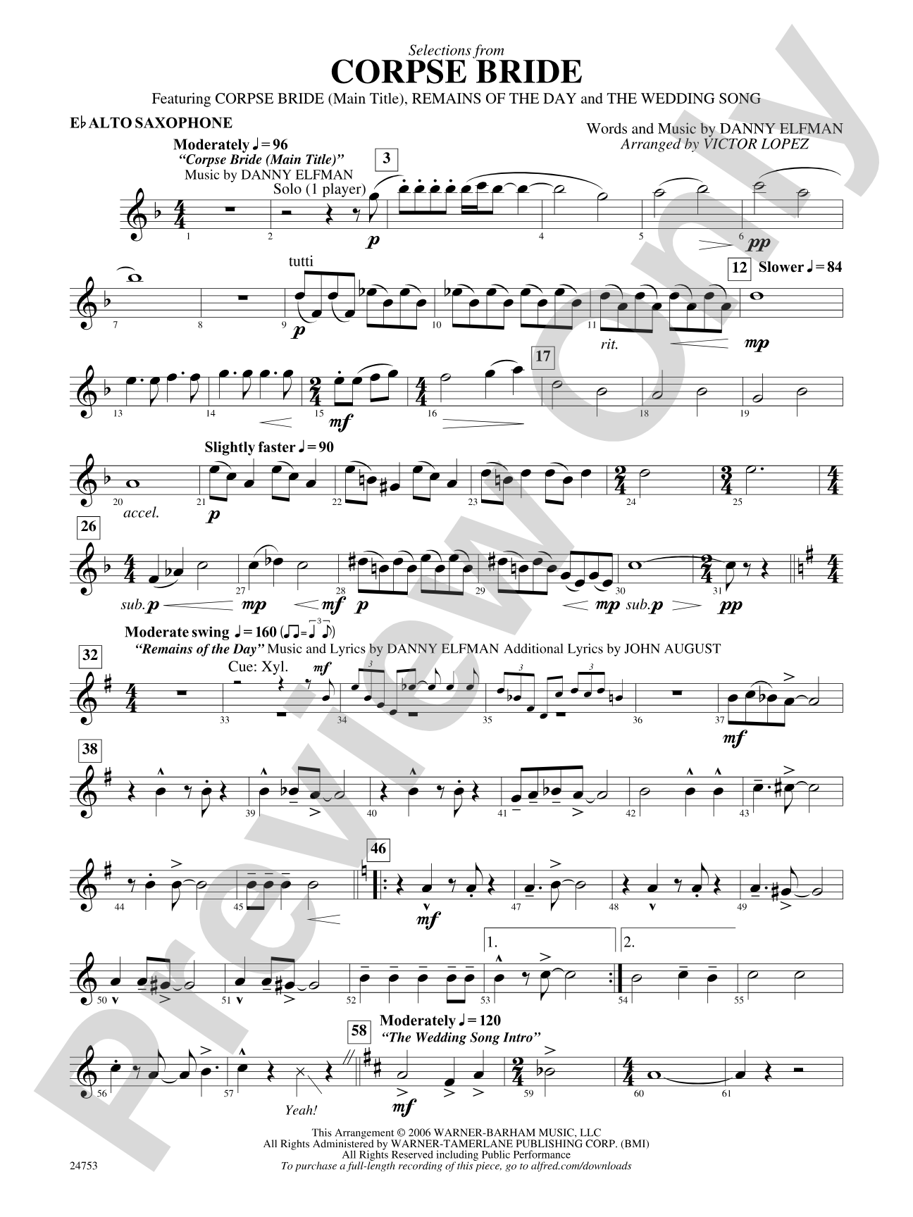 Corpse Bride, Selections from: E-flat Alto Saxophone