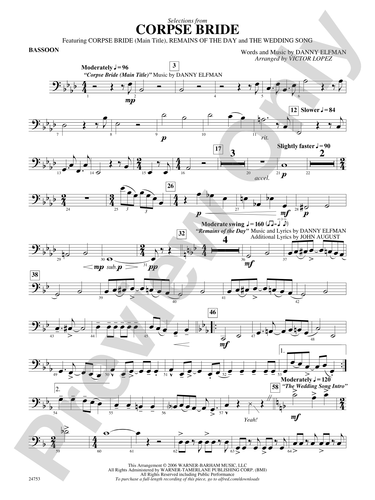 Corpse Bride, Selections from: Bassoon