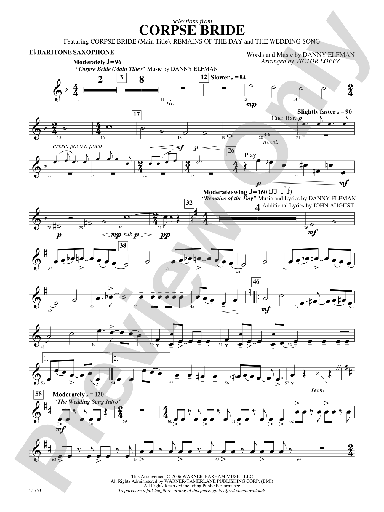 Corpse Bride, Selections from: E-flat Baritone Saxophone