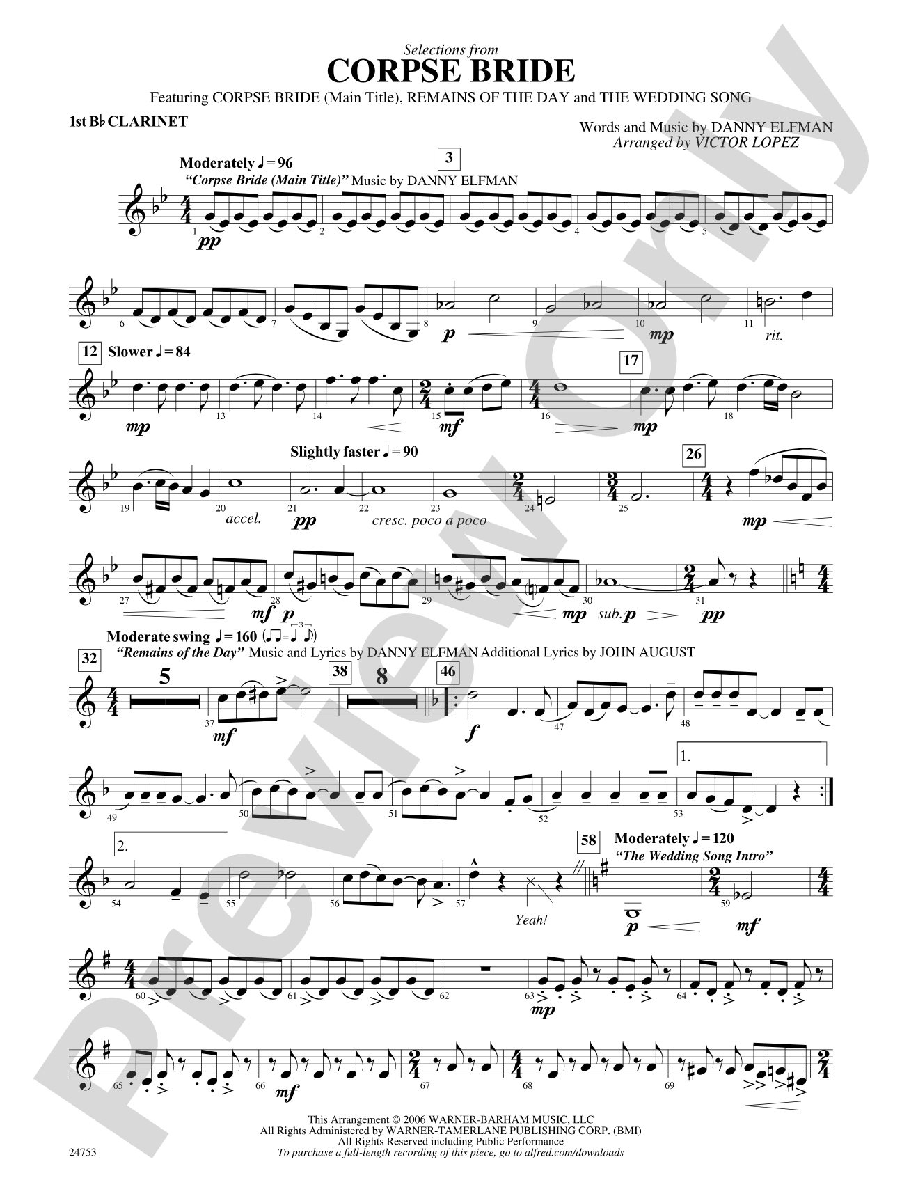 Corpse Bride, Selections from: 1st B-flat Clarinet