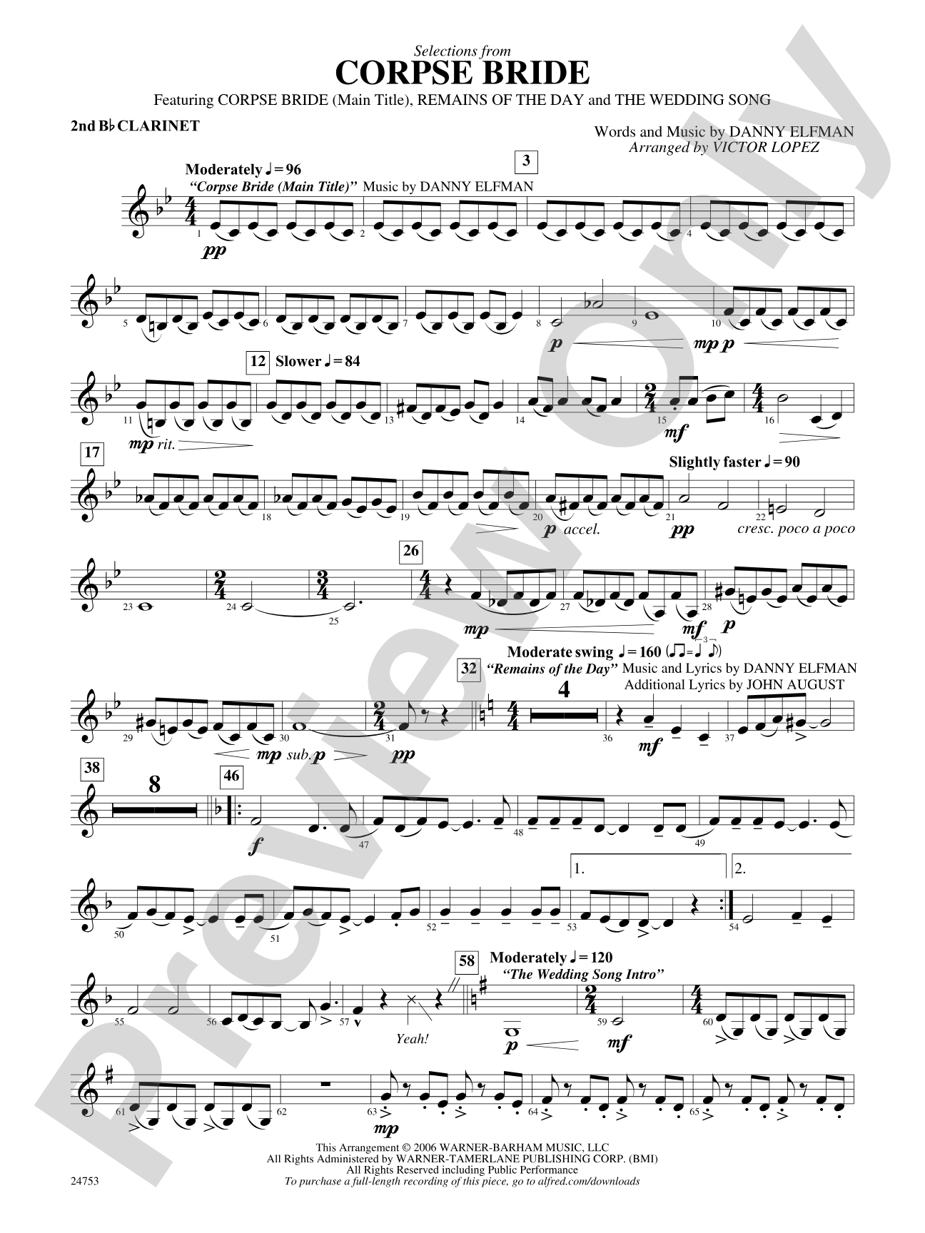 Corpse Bride, Selections from: 2nd B-flat Clarinet