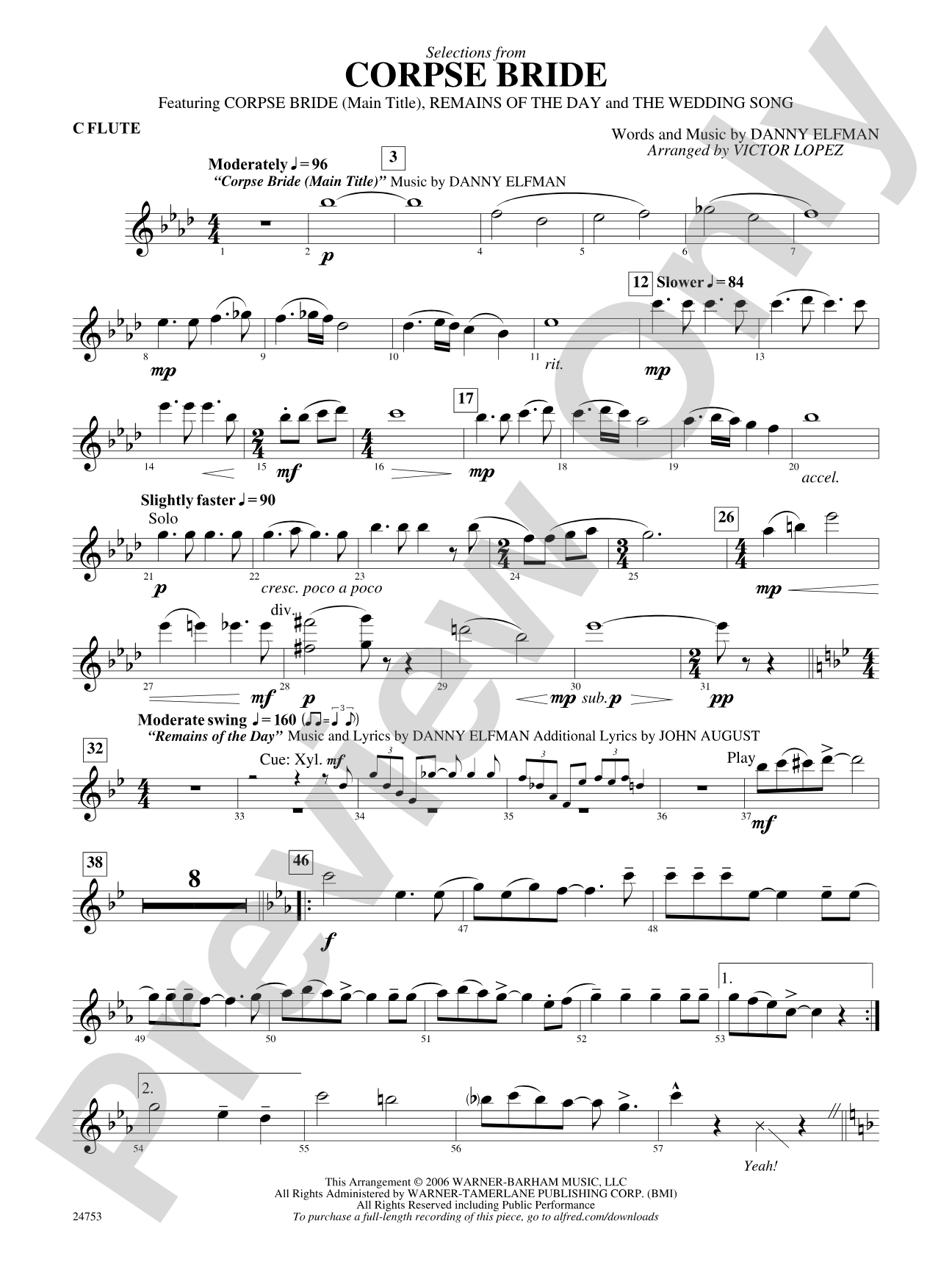 Corpse Bride, Selections from: Flute