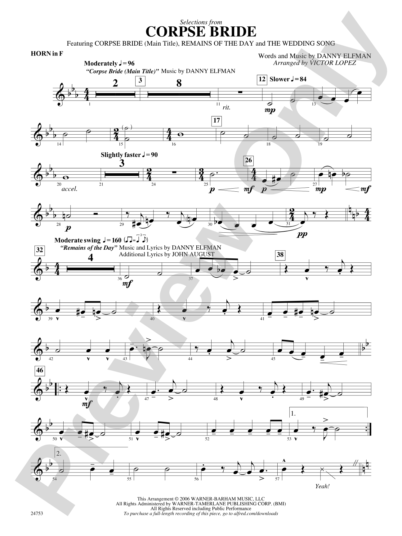 Corpse Bride, Selections from: 1st F Horn