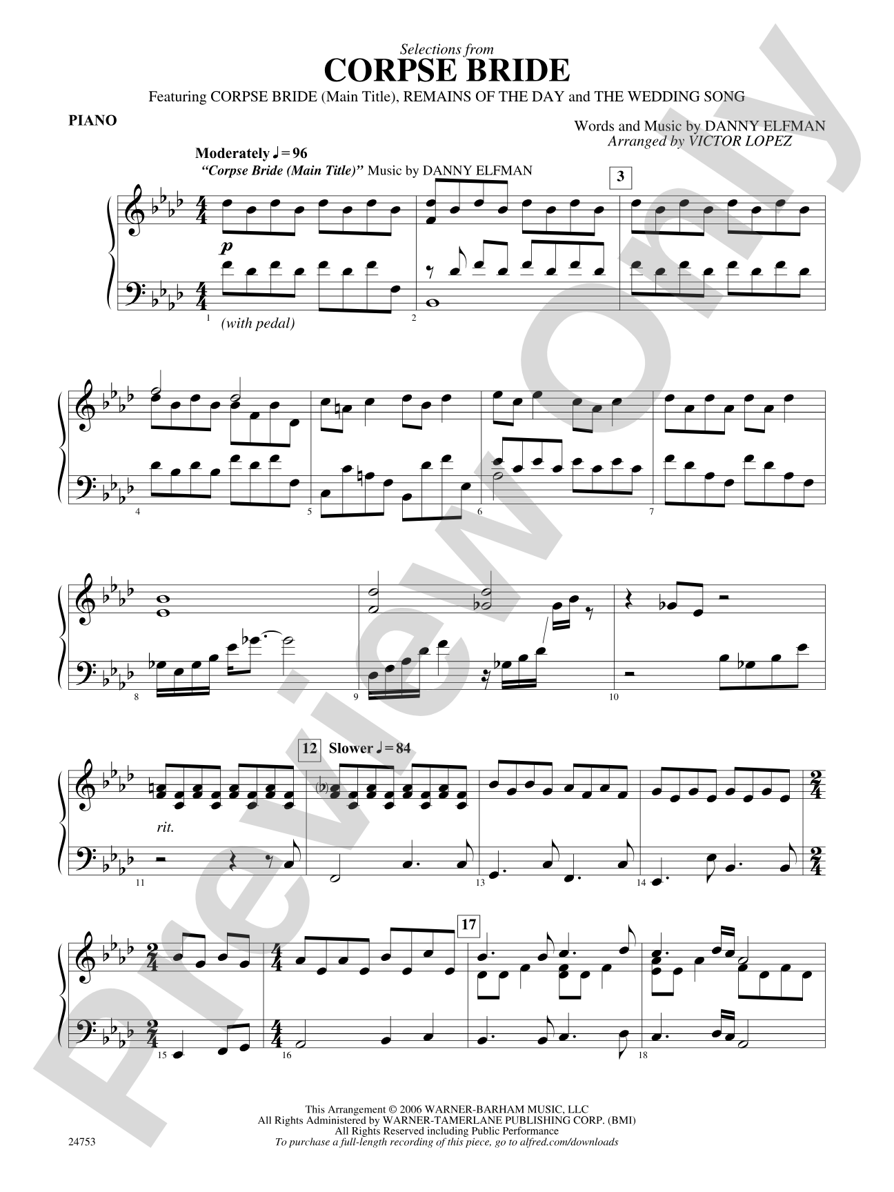 Corpse Bride, Selections from: Piano Accompaniment