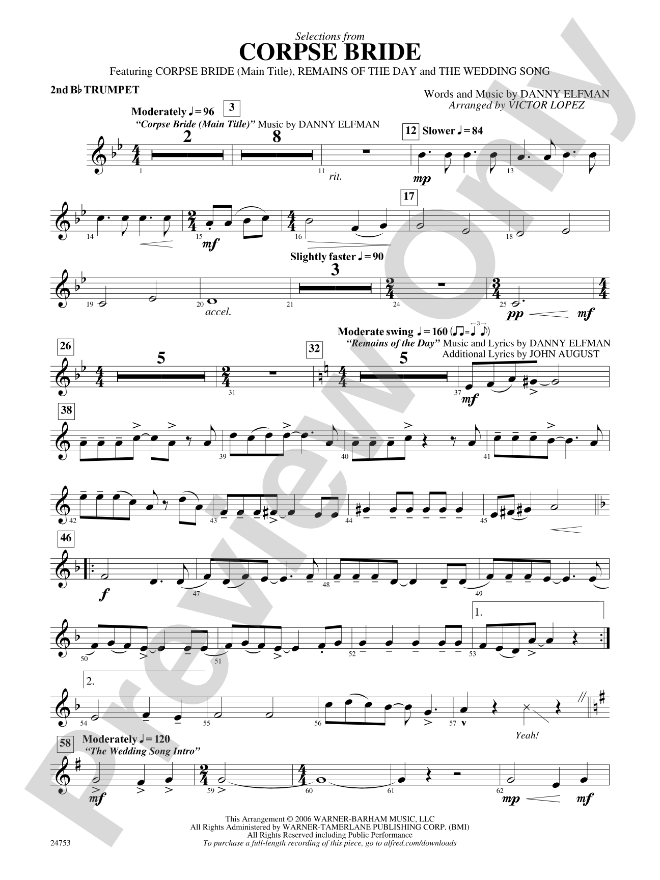 Corpse Bride, Selections from: 2nd B-flat Trumpet