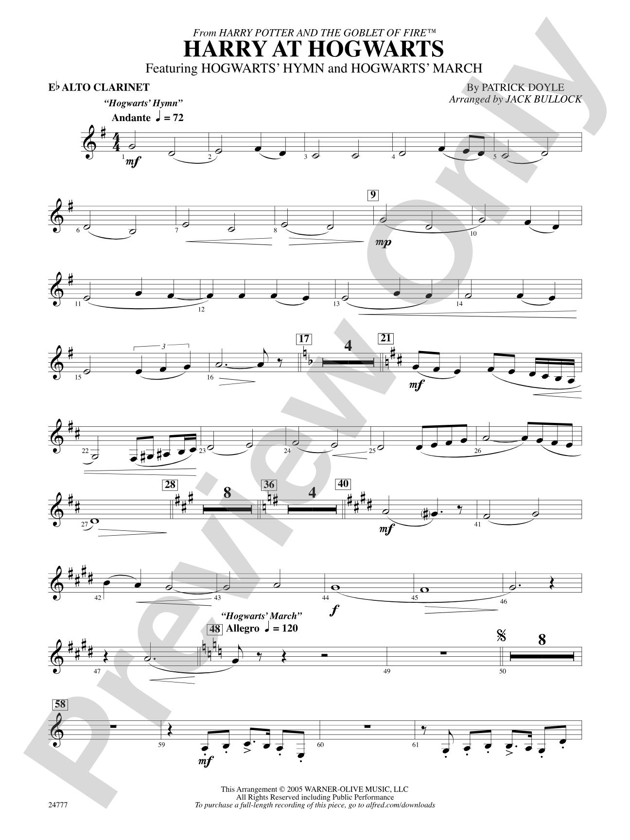 Harry at Hogwarts (from Harry Potter and the Goblet of Fire): E-flat Alto Clarinet