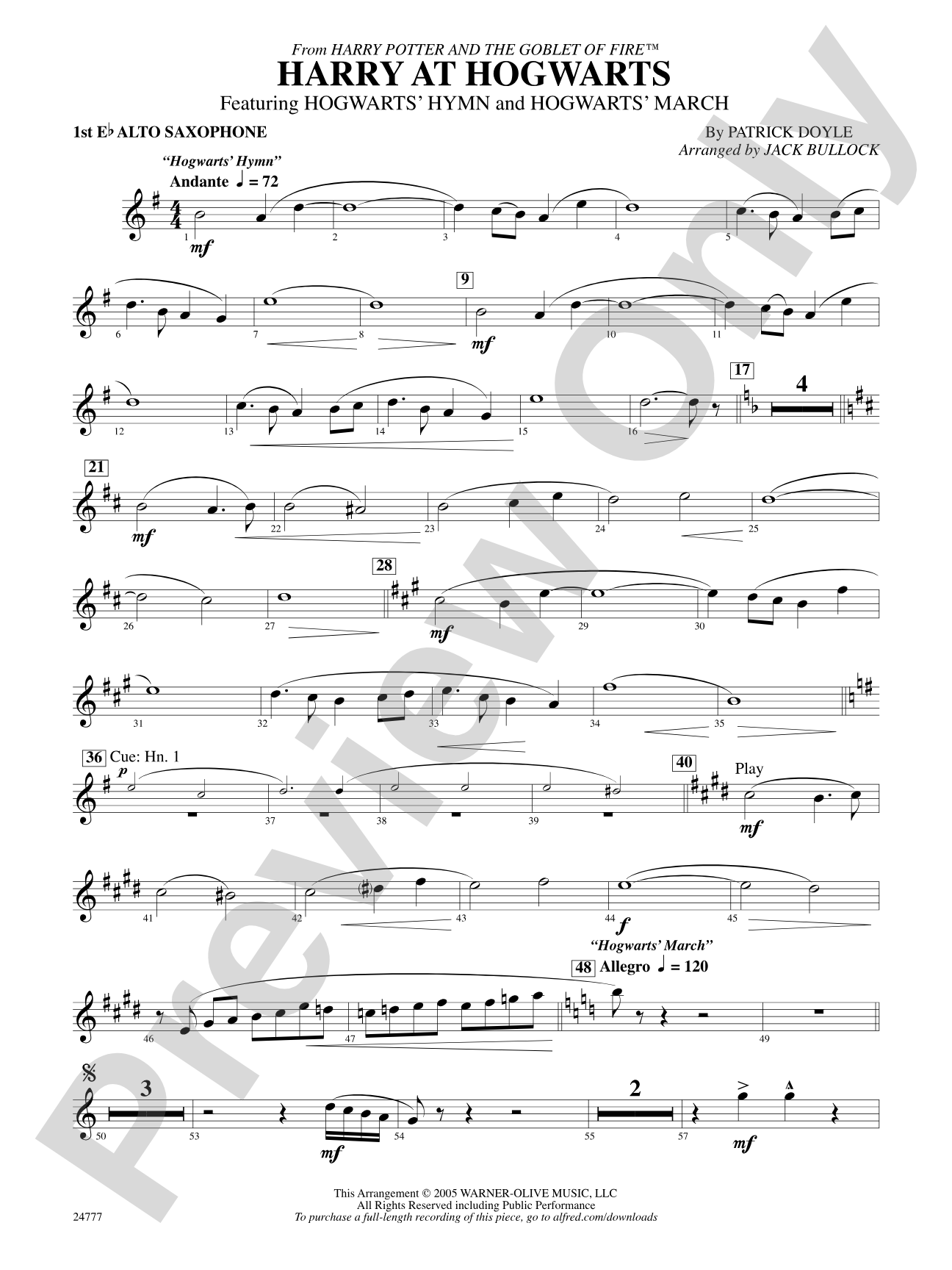 Harry at Hogwarts (from Harry Potter and the Goblet of Fire): E-flat Alto Saxophone