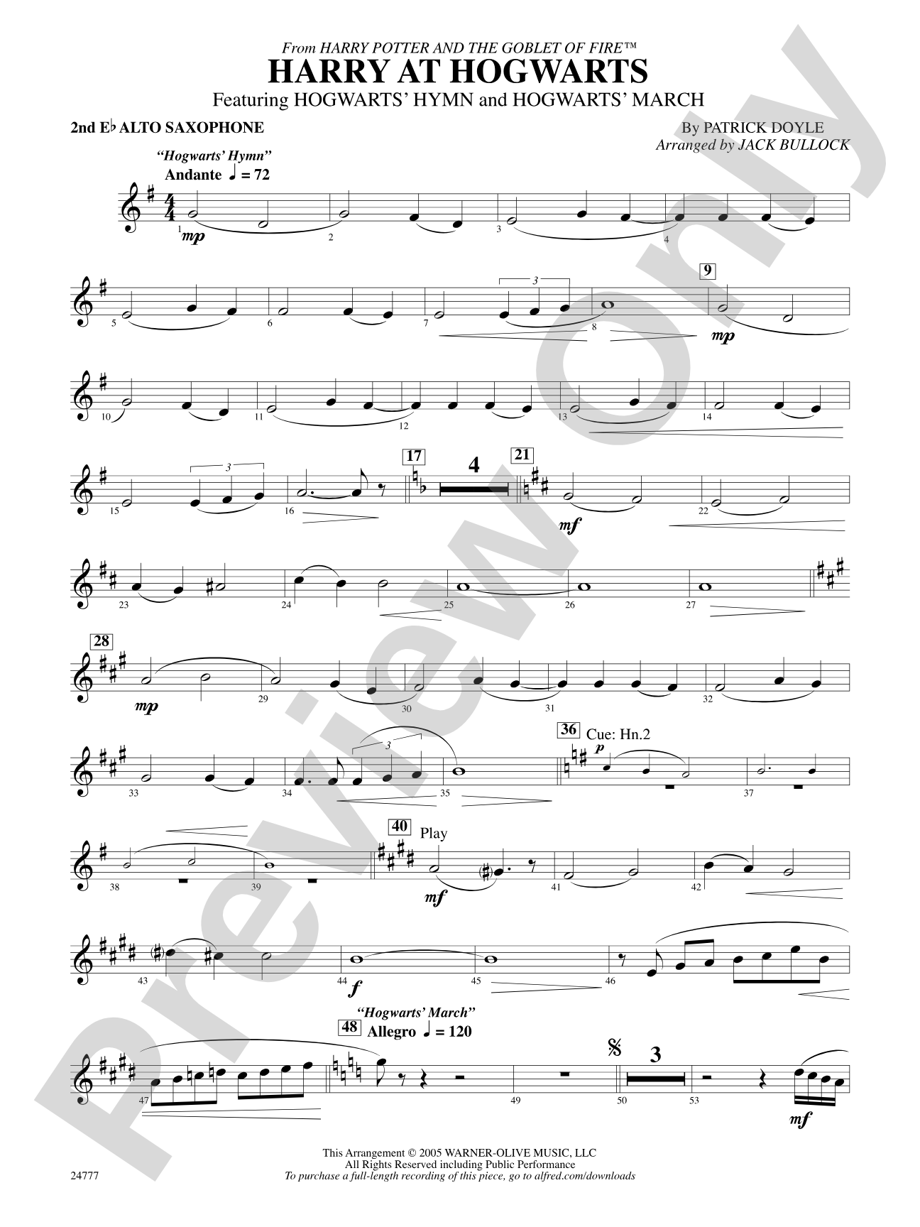 Harry at Hogwarts (from Harry Potter and the Goblet of Fire): 2nd E-flat Alto Saxophone