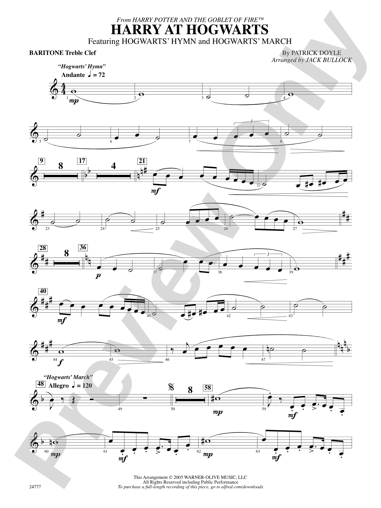 Harry at Hogwarts (from Harry Potter and the Goblet of Fire): Baritone T.C.