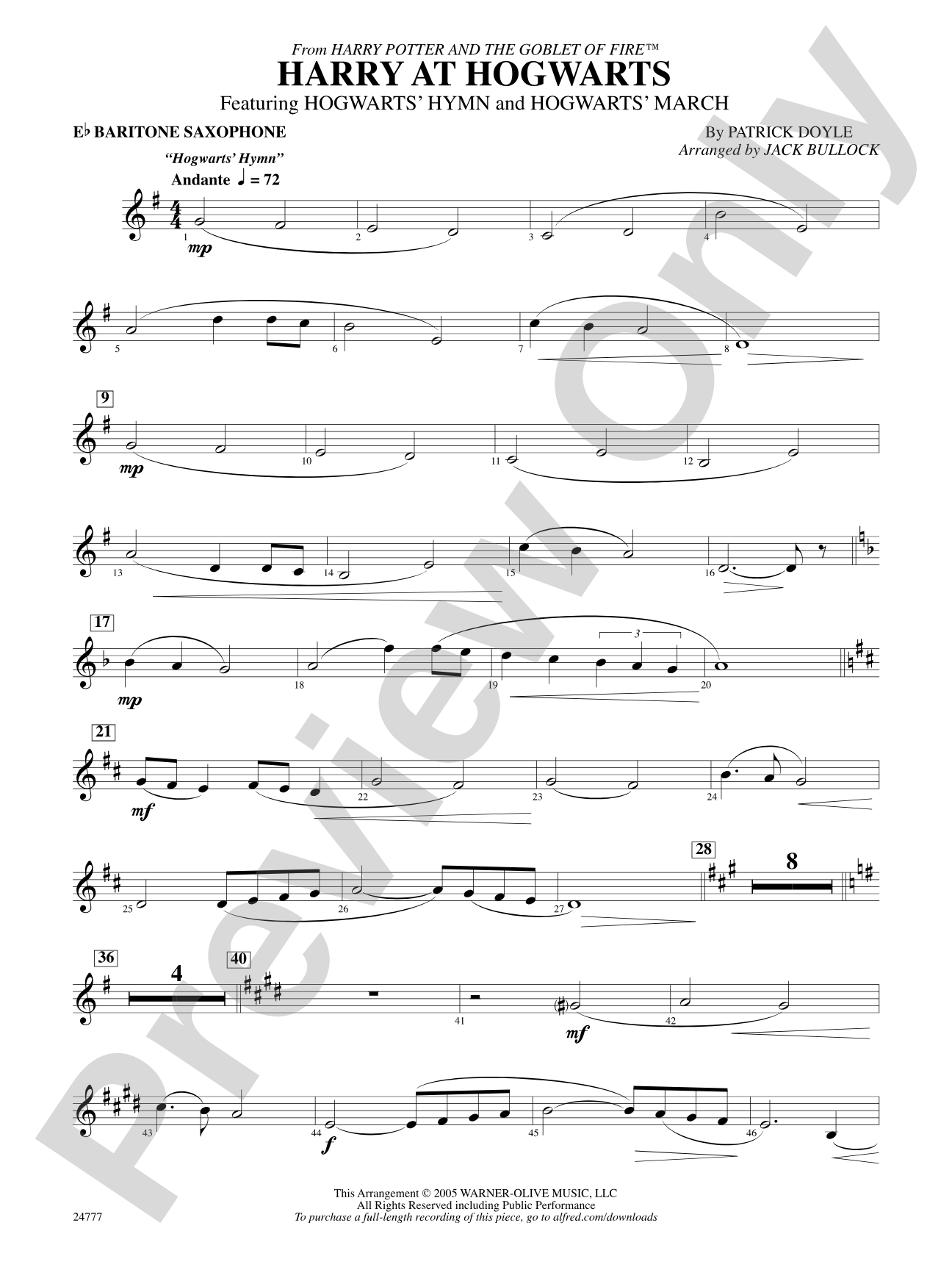 Harry at Hogwarts (from Harry Potter and the Goblet of Fire): E-flat Baritone Saxophone