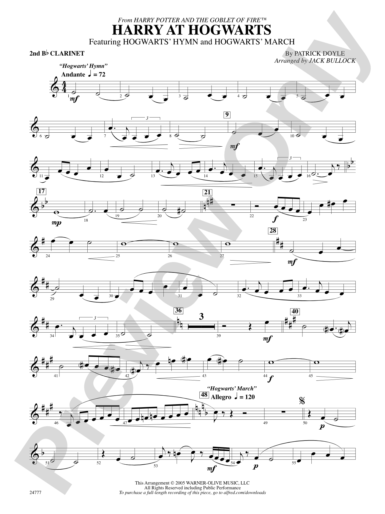 Harry at Hogwarts (from Harry Potter and the Goblet of Fire): 2nd B-flat Clarinet