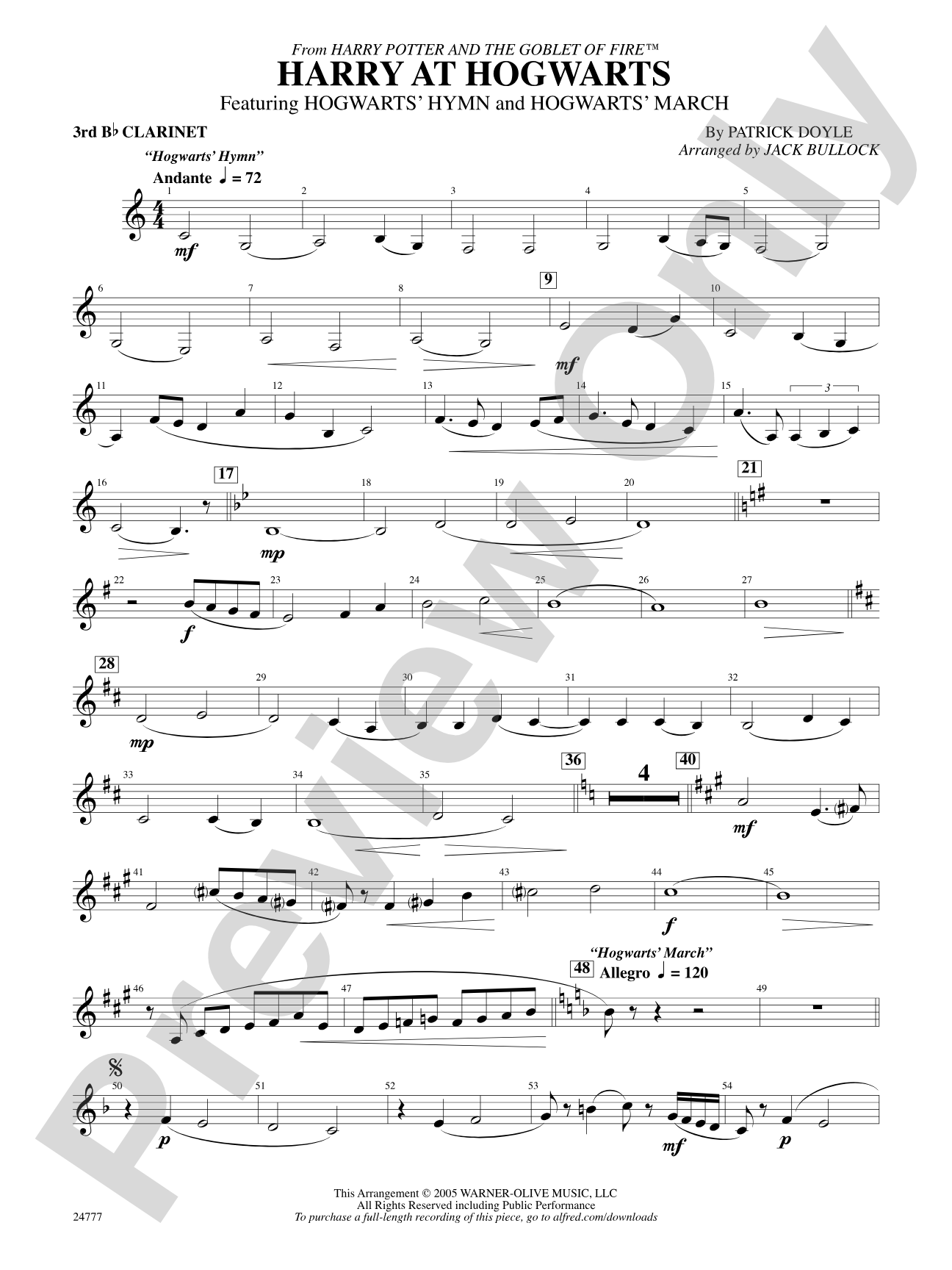 Harry at Hogwarts (from Harry Potter and the Goblet of Fire): 3rd B-flat Clarinet