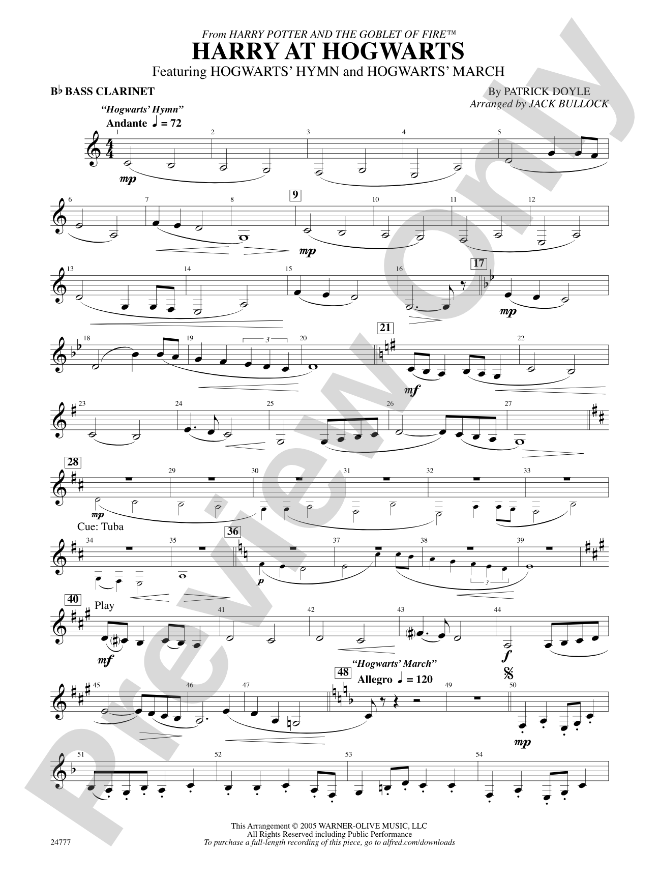 Harry at Hogwarts (from Harry Potter and the Goblet of Fire): B-flat Bass Clarinet