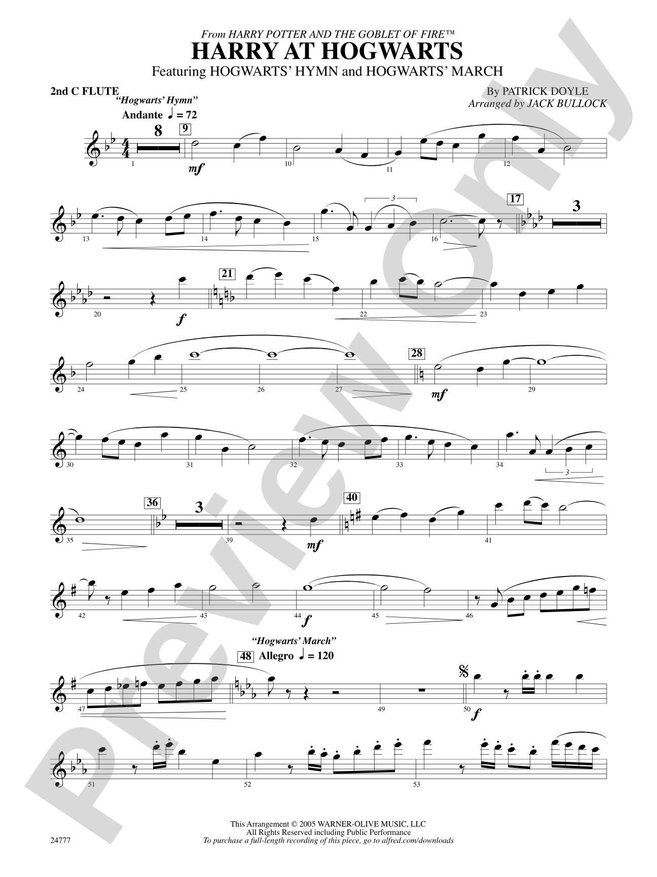 Harry at Hogwarts (from Harry Potter and the Goblet of Fire): 2nd Flute