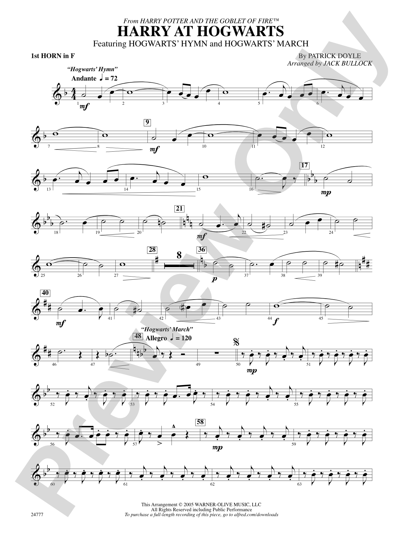 Harry at Hogwarts (from Harry Potter and the Goblet of Fire): 1st F Horn
