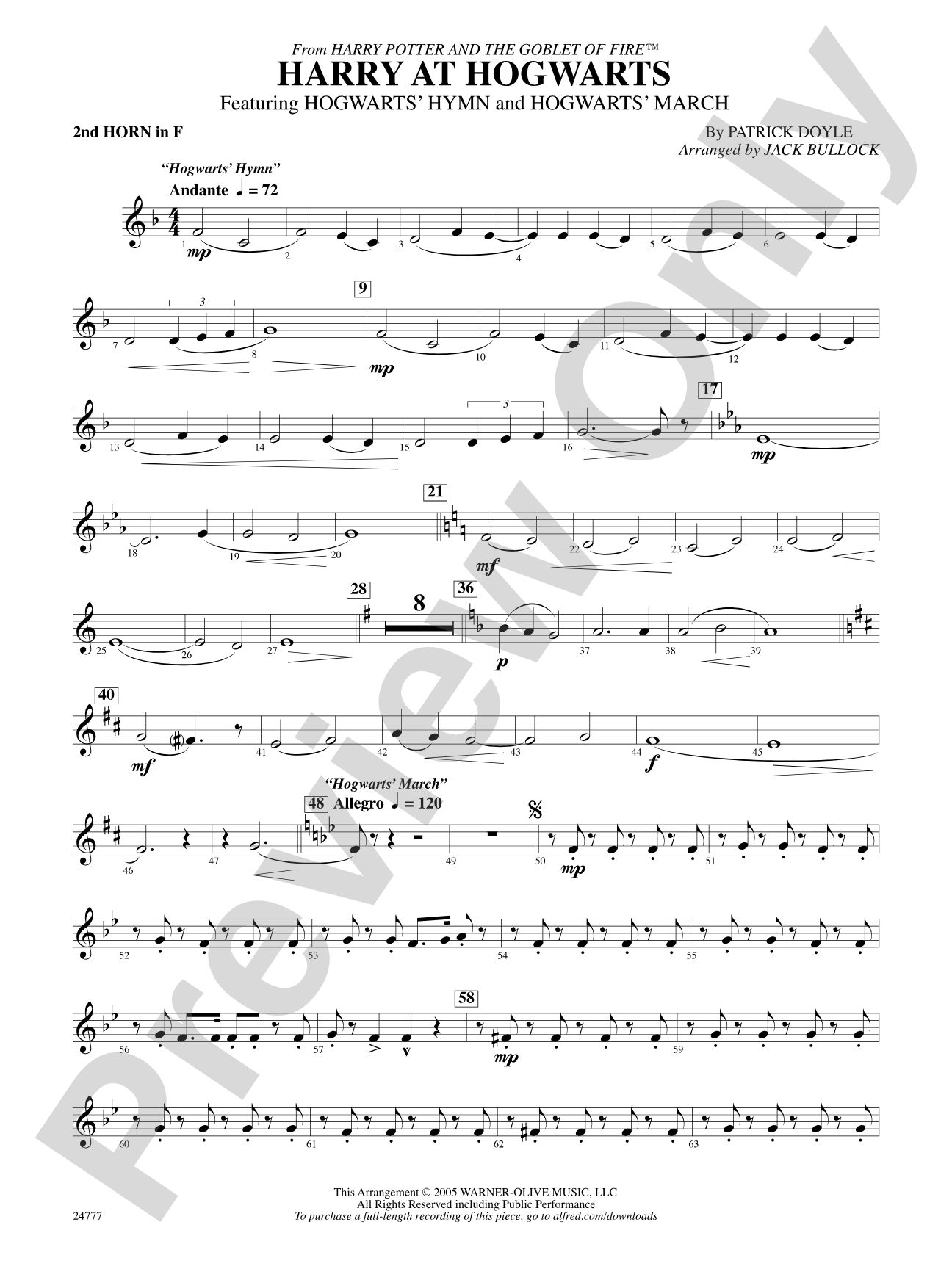 Harry at Hogwarts (from Harry Potter and the Goblet of Fire): 2nd F Horn