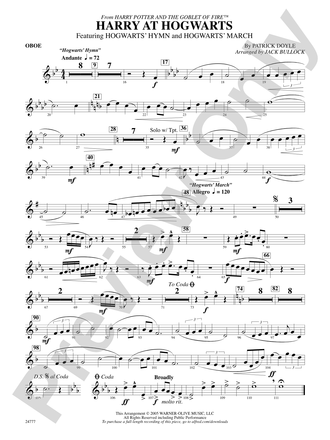 Harry at Hogwarts (from Harry Potter and the Goblet of Fire): Oboe