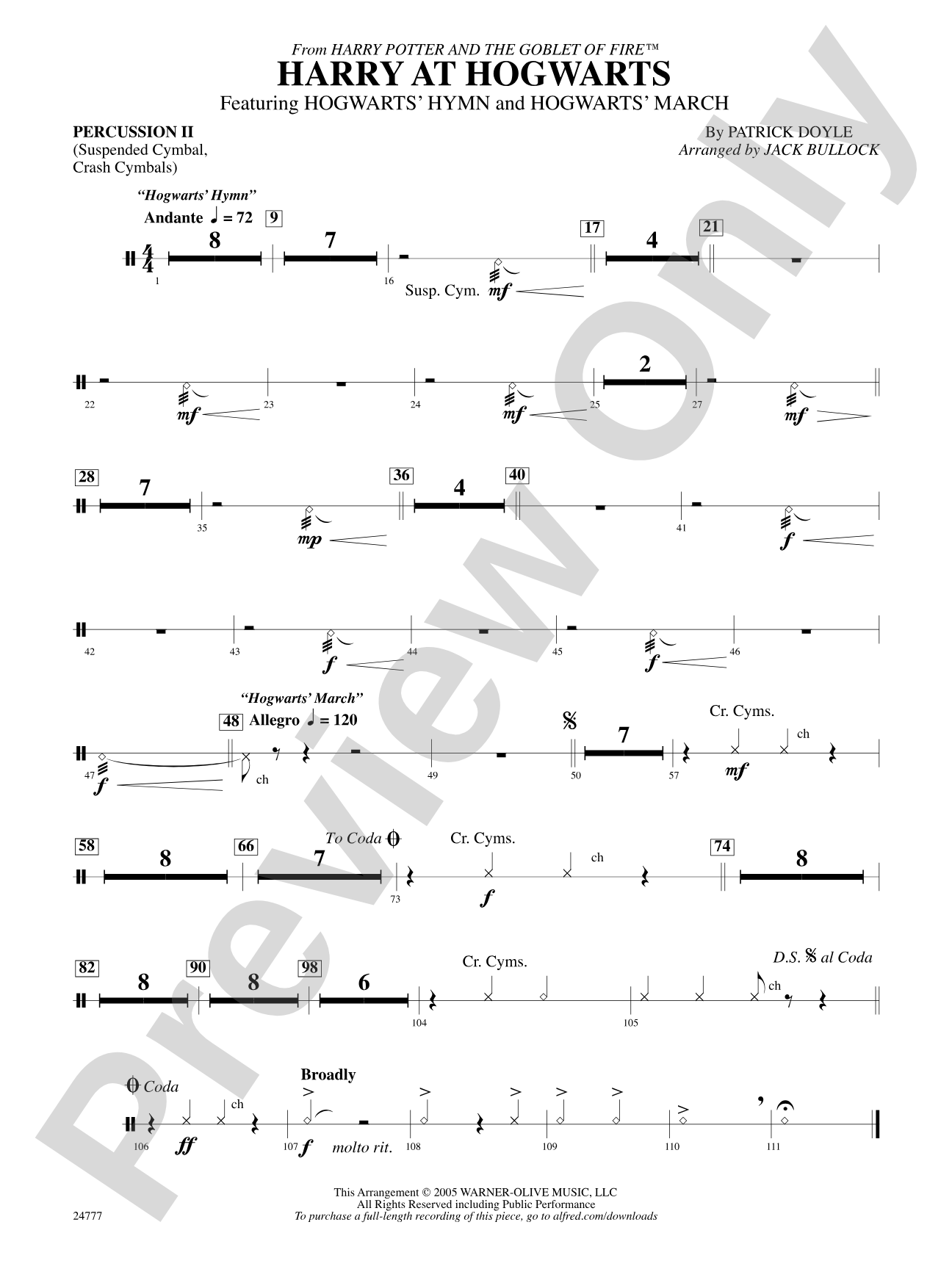 Harry at Hogwarts (from Harry Potter and the Goblet of Fire): 2nd Percussion