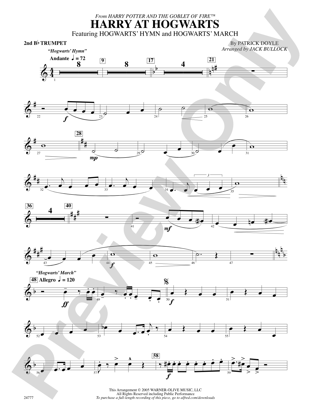 Harry at Hogwarts (from Harry Potter and the Goblet of Fire): 2nd B-flat Trumpet