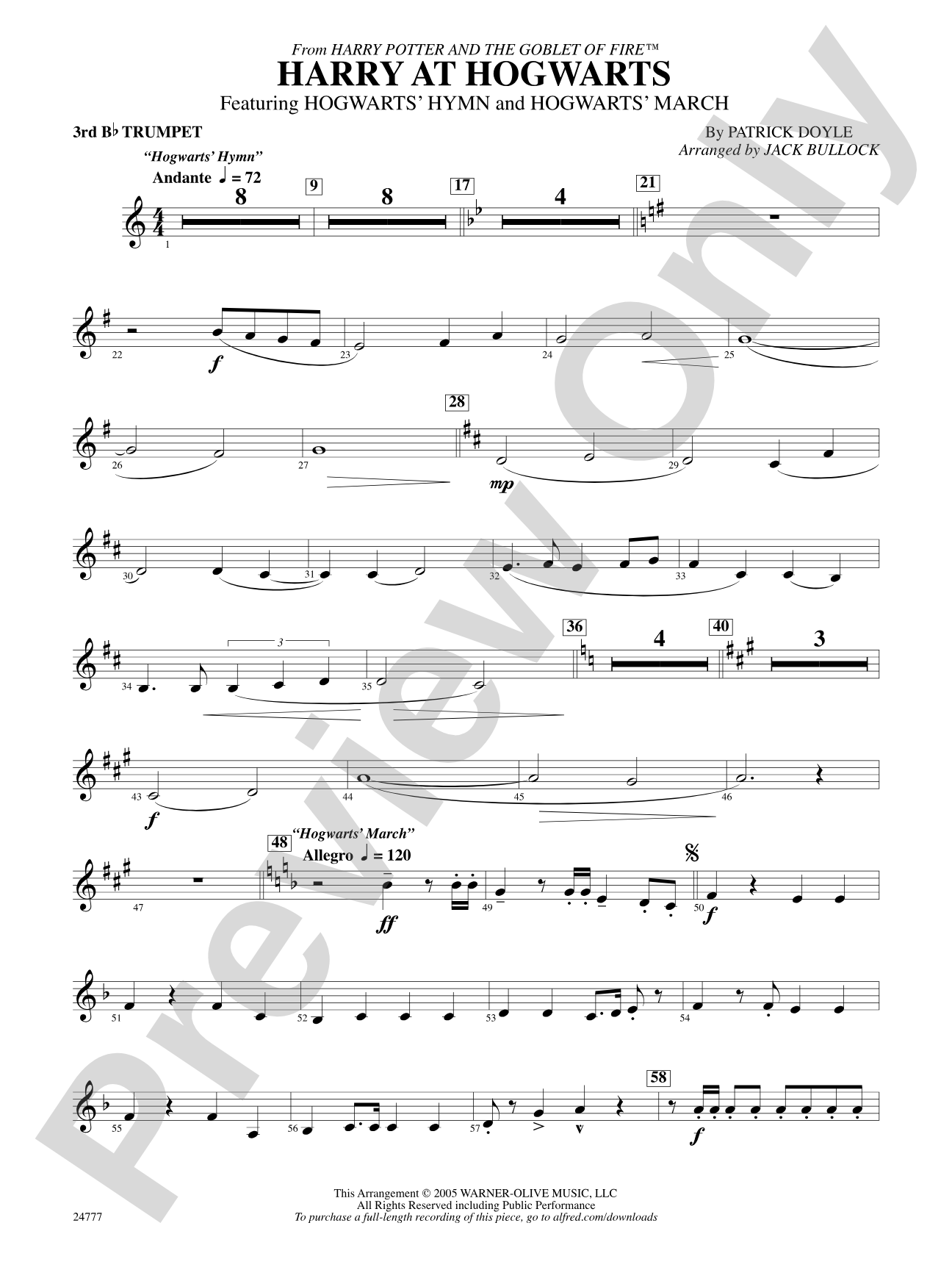 Harry at Hogwarts (from Harry Potter and the Goblet of Fire): 3rd B-flat Trumpet