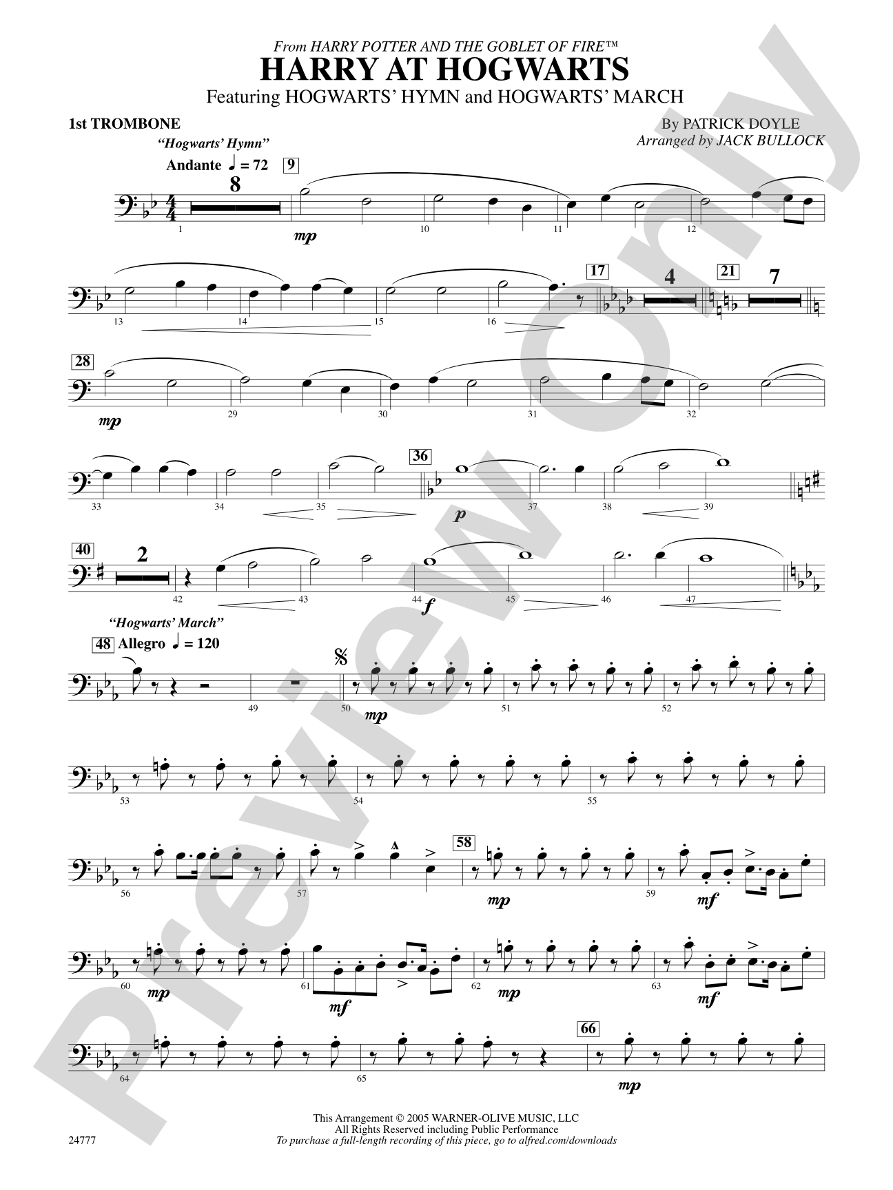 Harry at Hogwarts (from Harry Potter and the Goblet of Fire): 1st Trombone