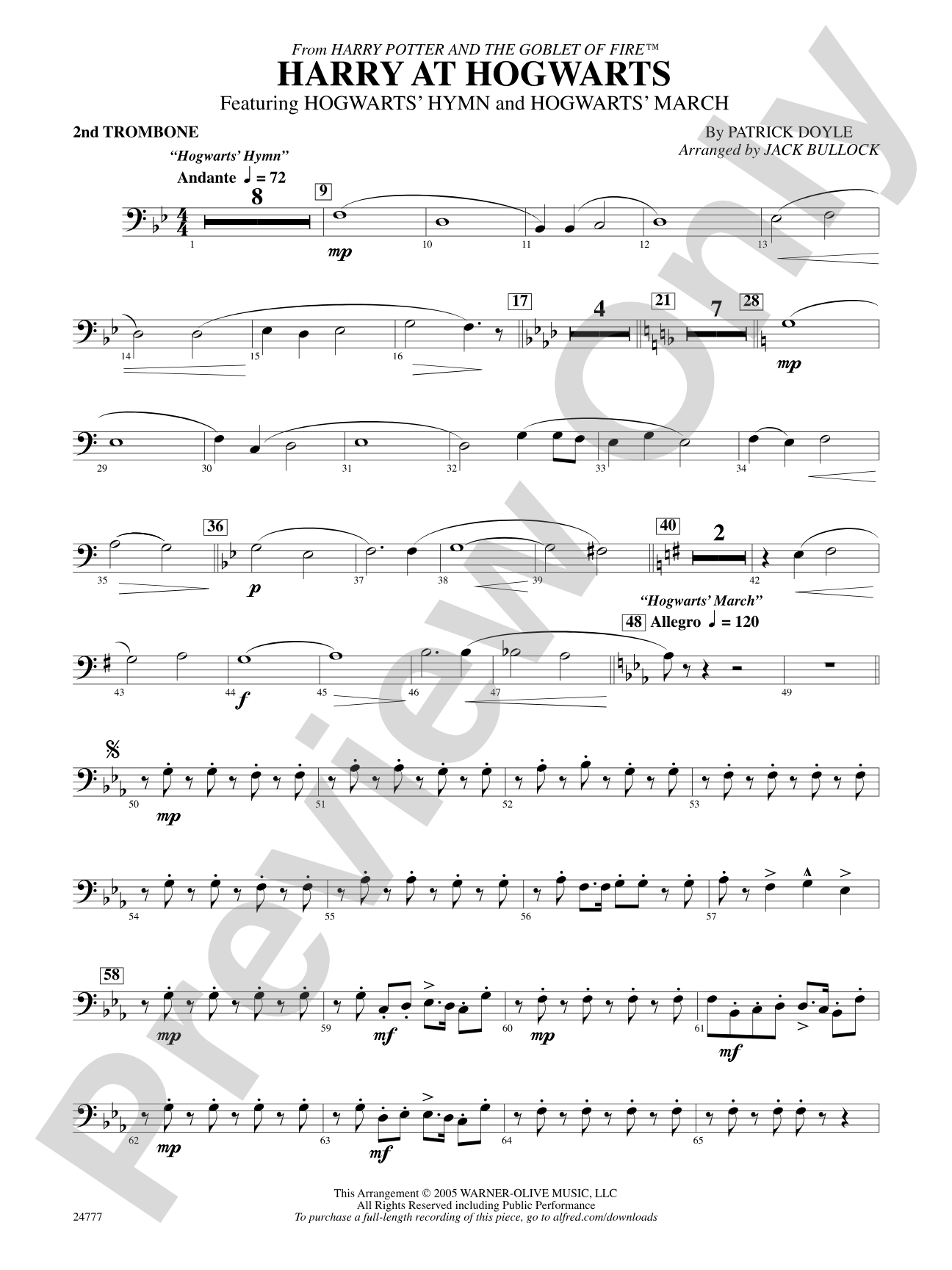 Harry at Hogwarts (from Harry Potter and the Goblet of Fire): 2nd Trombone