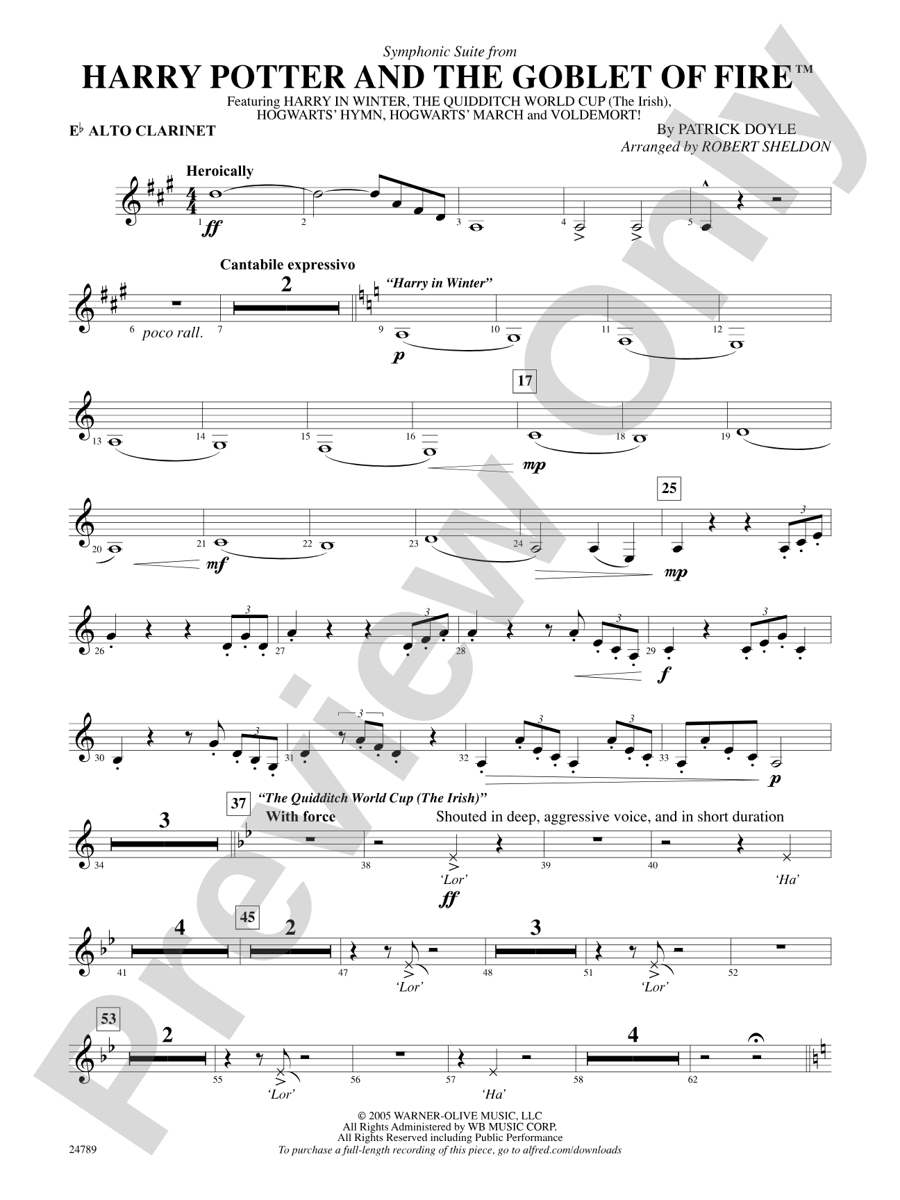 Harry Potter and the Goblet of Fire, Symphonic Suite from: E-flat Alto Clarinet