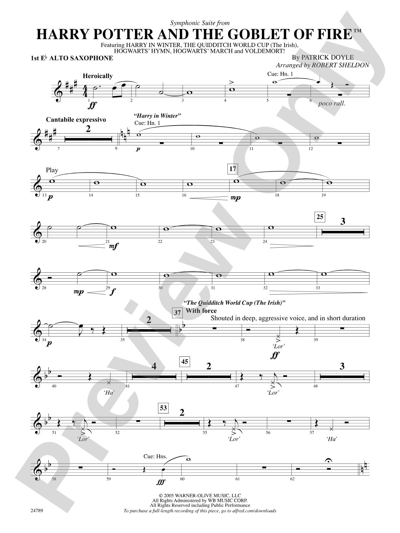 Harry Potter and the Goblet of Fire, Symphonic Suite from: E-flat Alto Saxophone