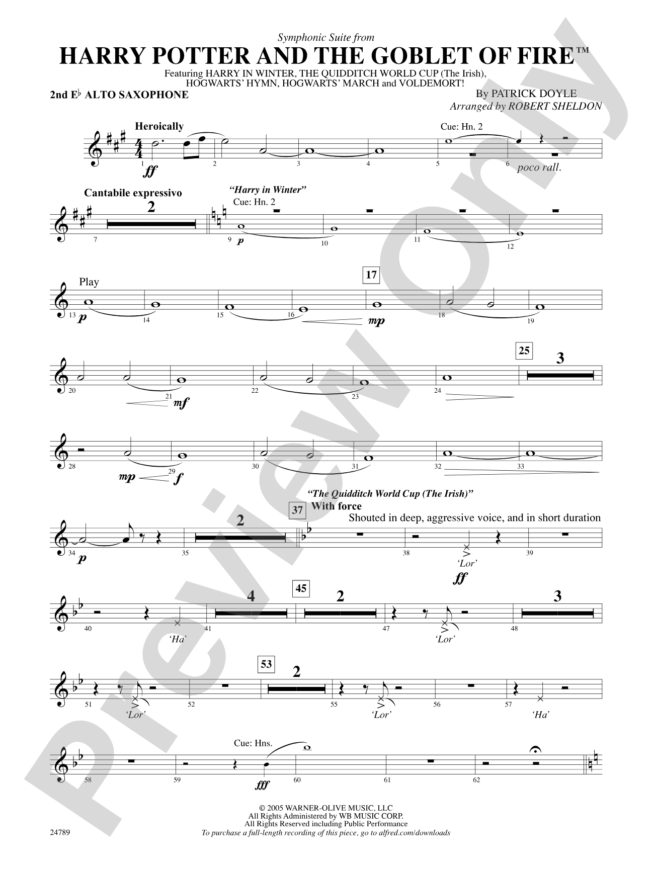 Harry Potter and the Goblet of Fire, Symphonic Suite from: 2nd E-flat Alto Saxophone