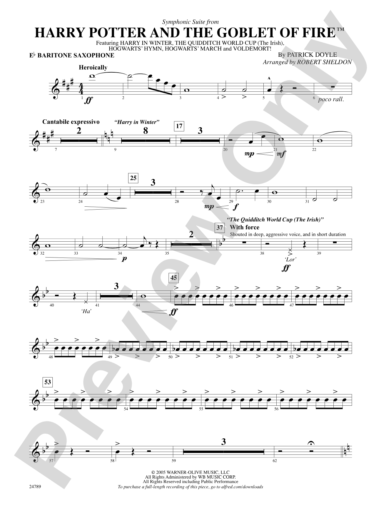 Harry Potter and the Goblet of Fire, Symphonic Suite from: E-flat Baritone Saxophone