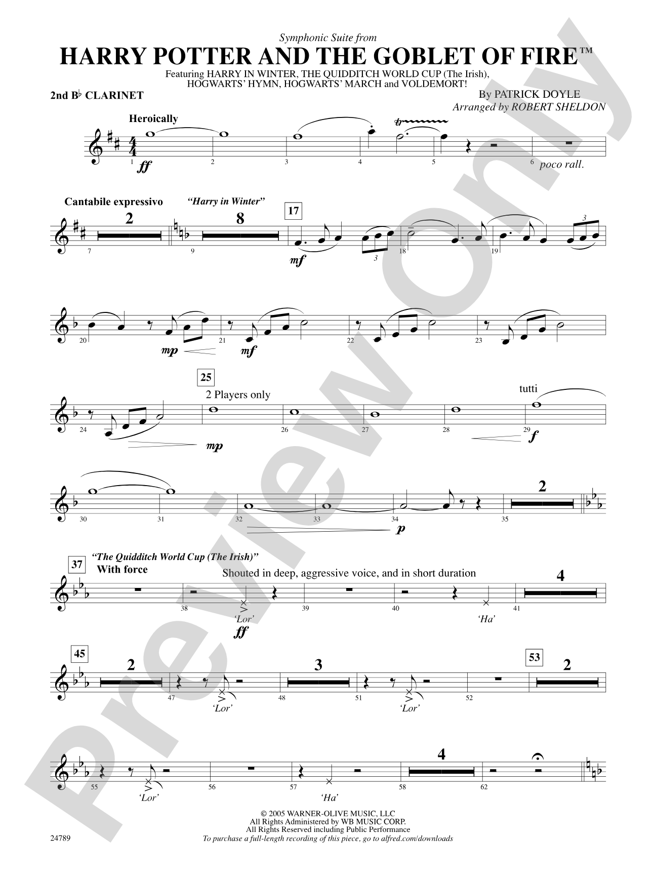 Harry Potter and the Goblet of Fire, Symphonic Suite from: 2nd B-flat Clarinet
