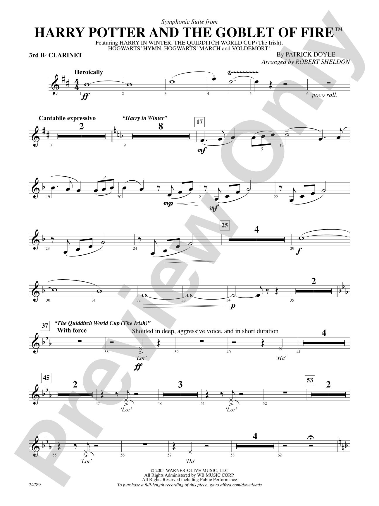 Harry Potter and the Goblet of Fire, Symphonic Suite from: 3rd B-flat Clarinet