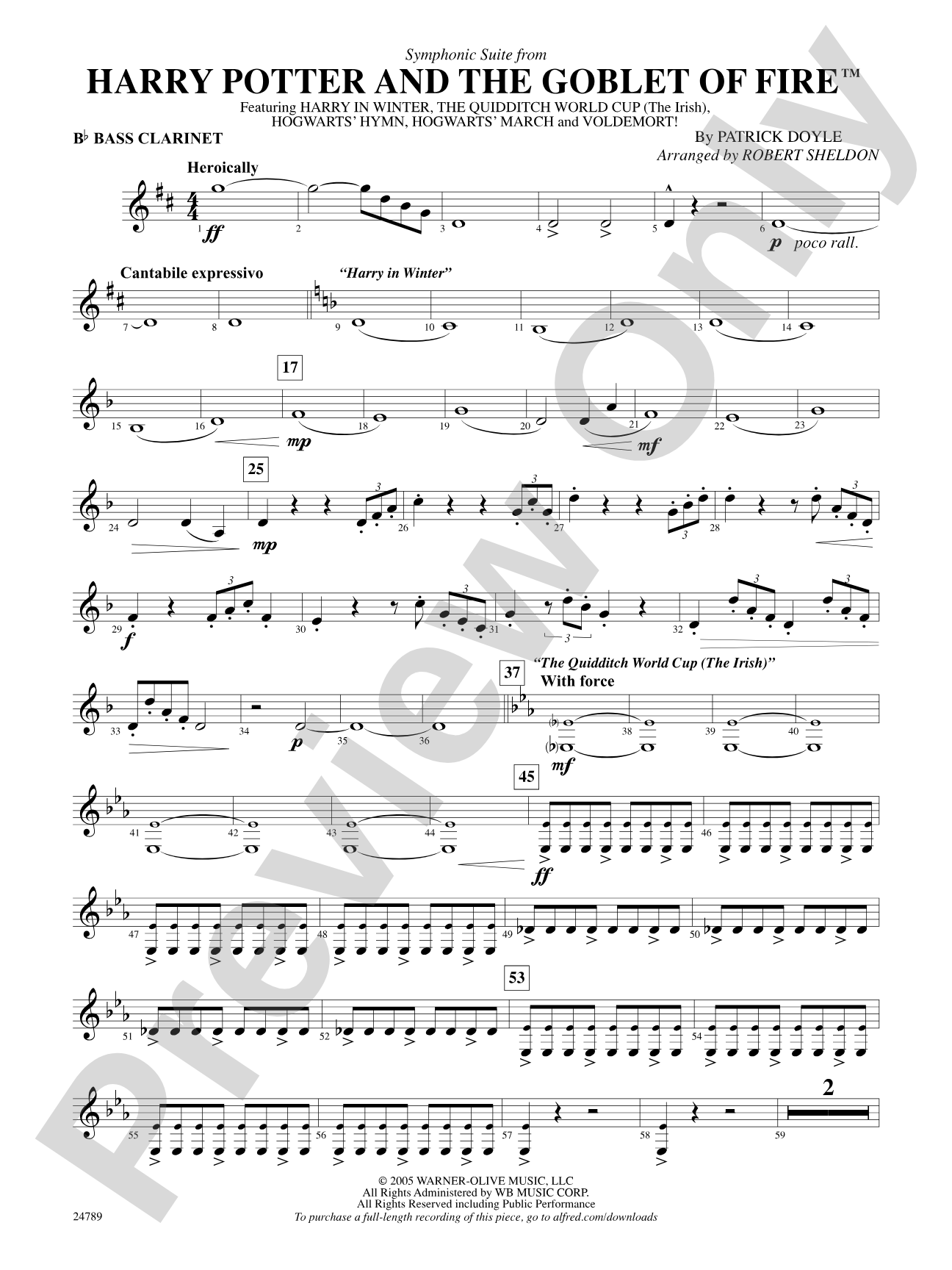 Harry Potter and the Goblet of Fire, Symphonic Suite from: B-flat Bass Clarinet