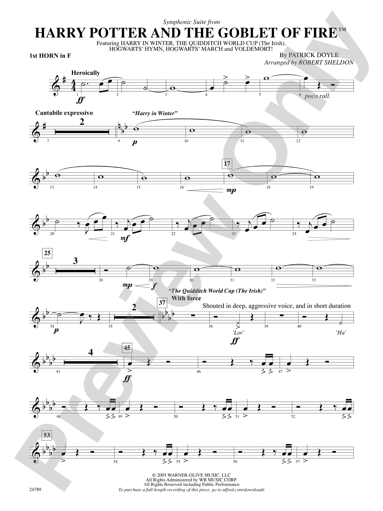 Harry Potter and the Goblet of Fire, Symphonic Suite from: 1st F Horn