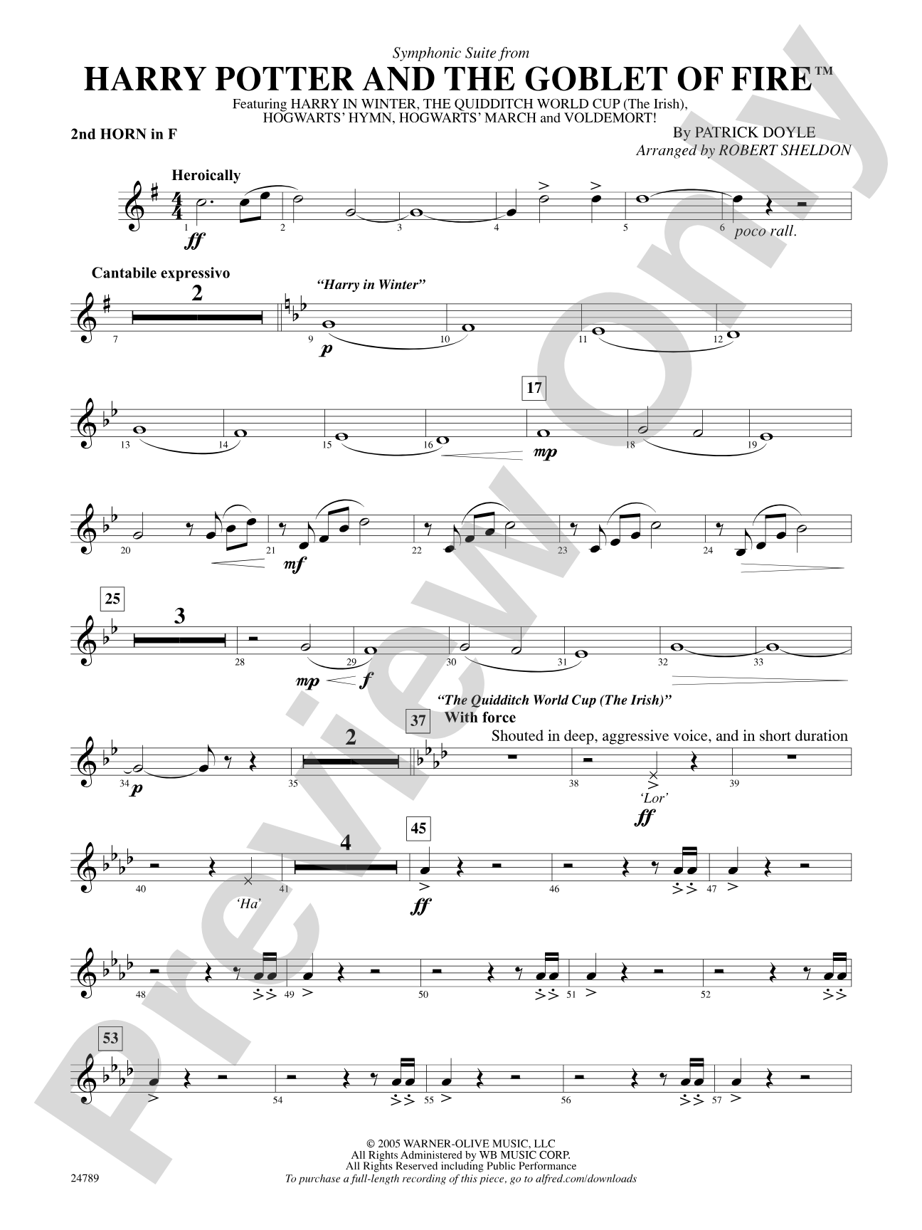 Harry Potter and the Goblet of Fire, Symphonic Suite from: 2nd F Horn
